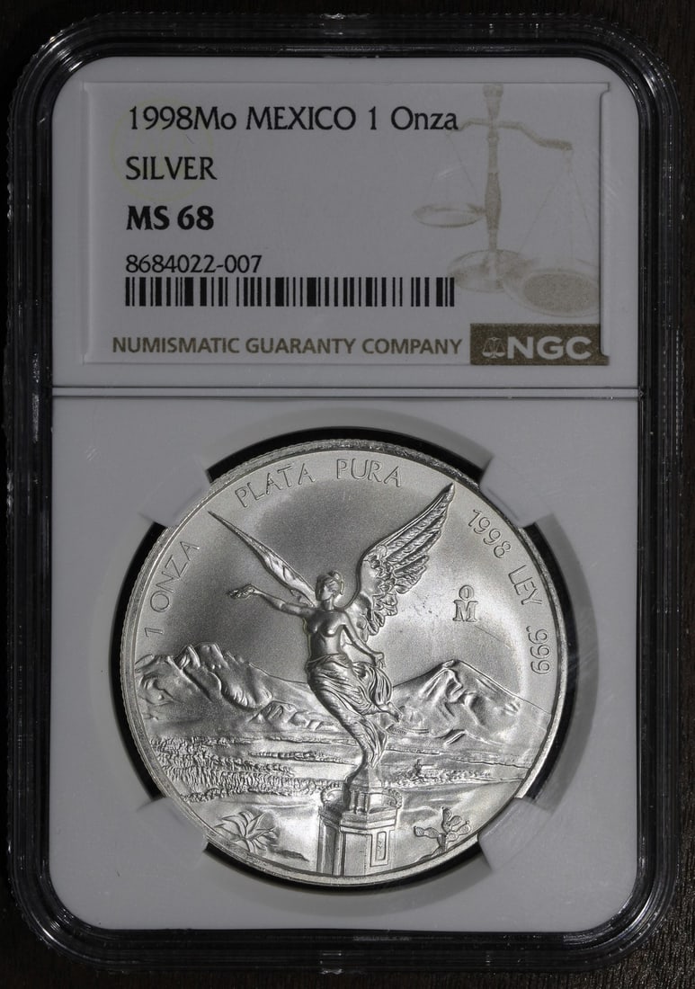 NGC MS68 1998 Mexico Libertad 1 oz Silver Onza Key Date (1 of 2)