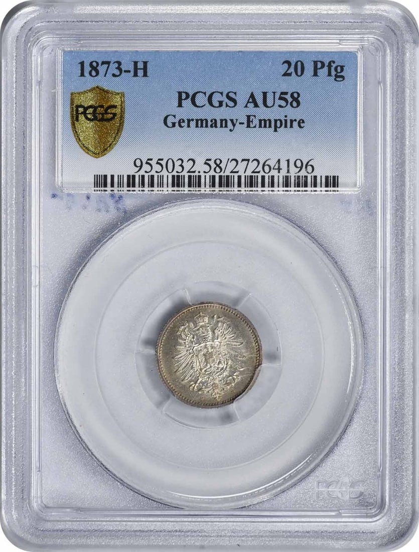 PCGS AU58 1873-H German Empire 20 Pfennig Certified Coin (1 of 3)