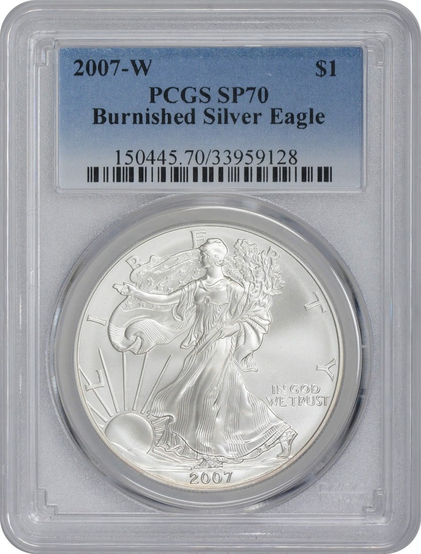 2007-W $1 American Silver Eagle Burnished SP70 PCGS Certified Coin (1 of 2)