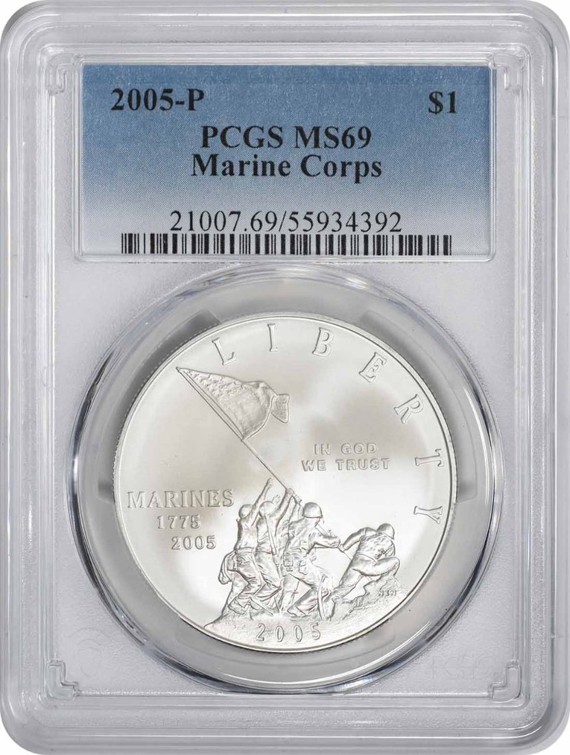 PCGS MS69 2005 P Marine Corps Silver Dollar (1 of 2)