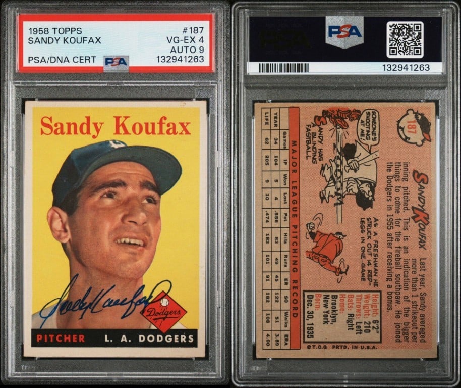 1958 Topps Sandy Koufax Signed Baseball Card PSA 4 Auto Grade 9 (1 of 1)