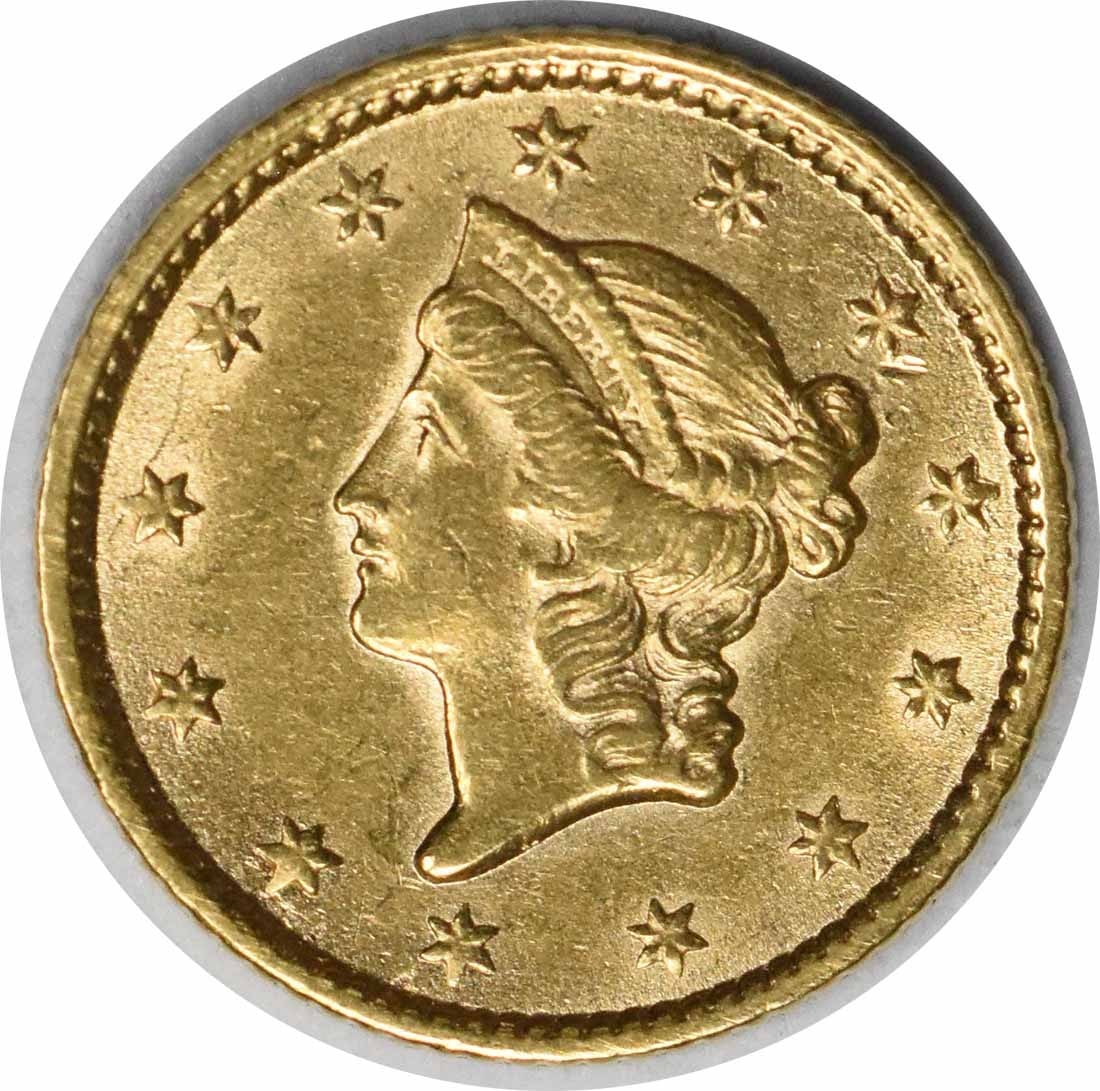 1853 $1 Gold Type 1 Coin AU by Longacre Uncertified: 1853 $1 Gold Type 1 Coin AU by Longacre Uncertified This is an 1853 $1 Gold Type 1 coin, featuring a beautiful design by James Barton Longacre. The coin is categorized as AU (About Uncirculated) and h