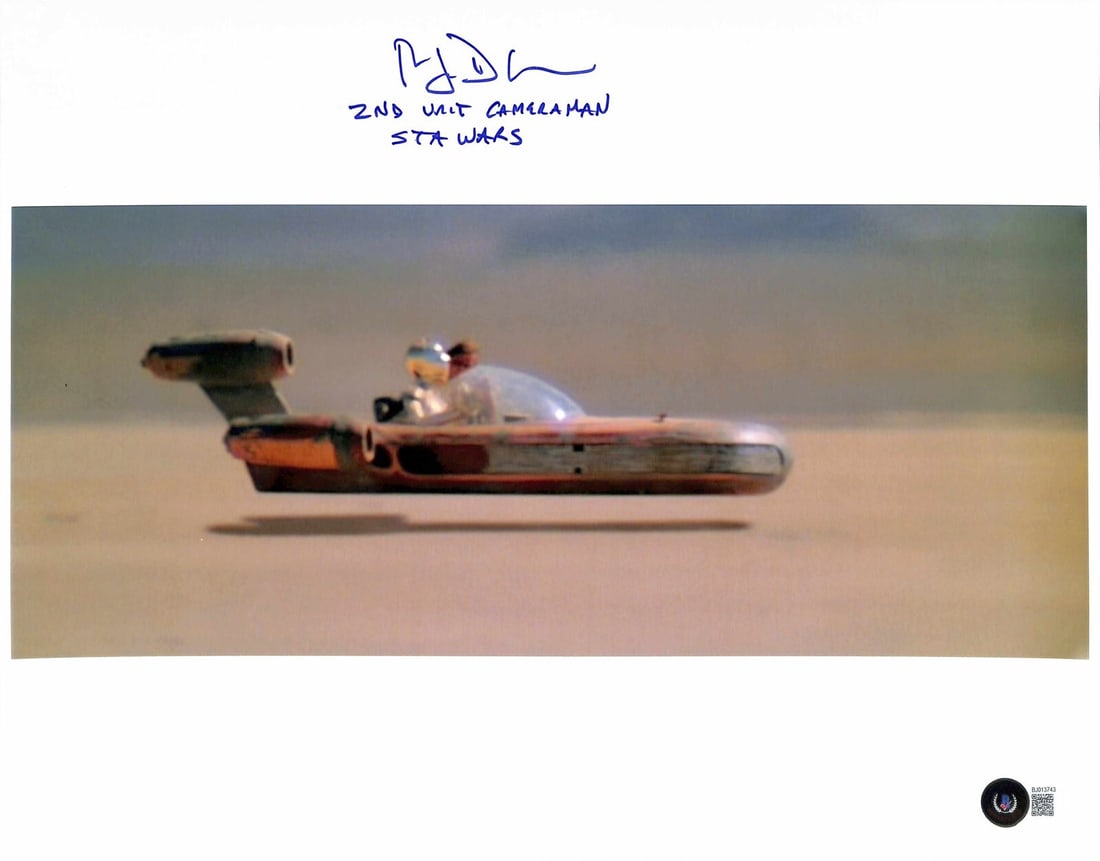 Robert Dalva Signed Star Wars 11x14 Photo Beckett Authenticated: Robert Dalva Signed Star Wars 11x14 Photo Beckett Authenticated This stunning 11x14 photograph features the signature of Robert Dalva, the esteemed 2nd Unit Cameraman known for his work on the origina