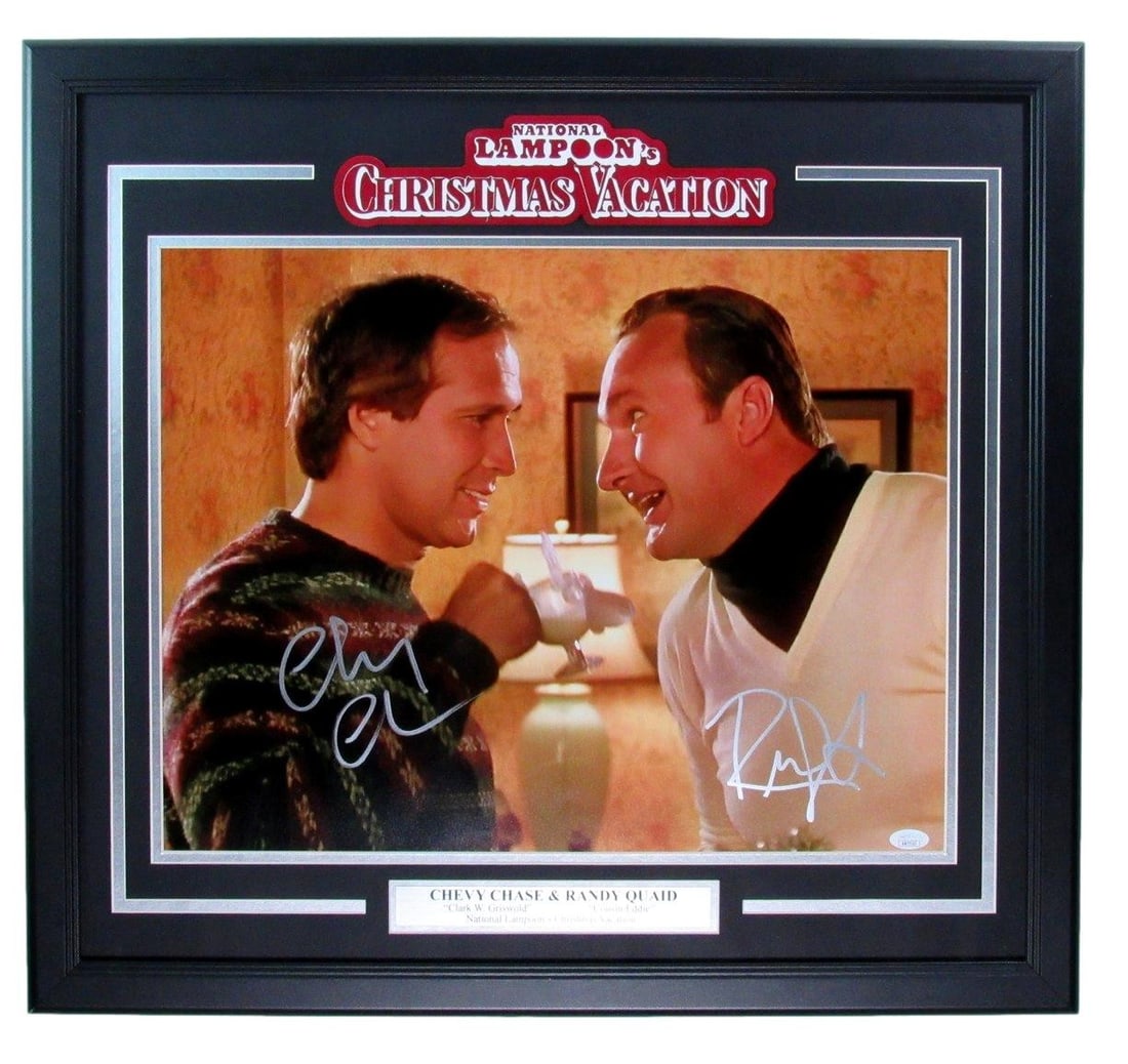 Chevy Chase Randy Quaid Signed 16x20 Christmas Vacation Framed Photo JSA Authenticated: Chevy Chase Randy Quaid Signed 16x20 Christmas Vacation Framed Photo JSA Authenticated Celebrate the holiday spirit with this original, dual-signed 16x20 photo of Chevy Chase and Randy Quaid from the 