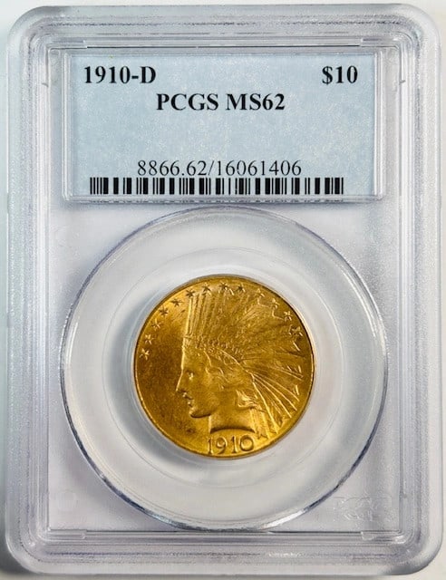 1910 Denver $10 Indian Head Gold Coin PCGS MS62 (1 of 2)