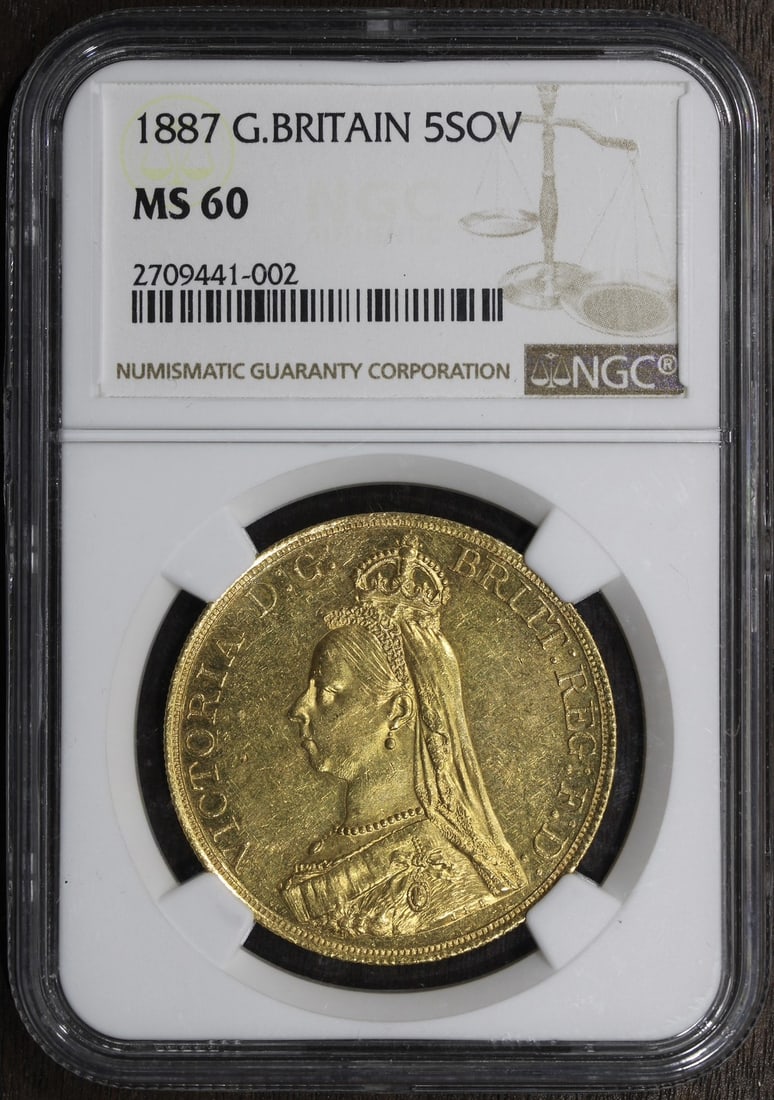 1887 NGC Great Britain Gold 5 Sovereign Coin MS60 (1 of 4)