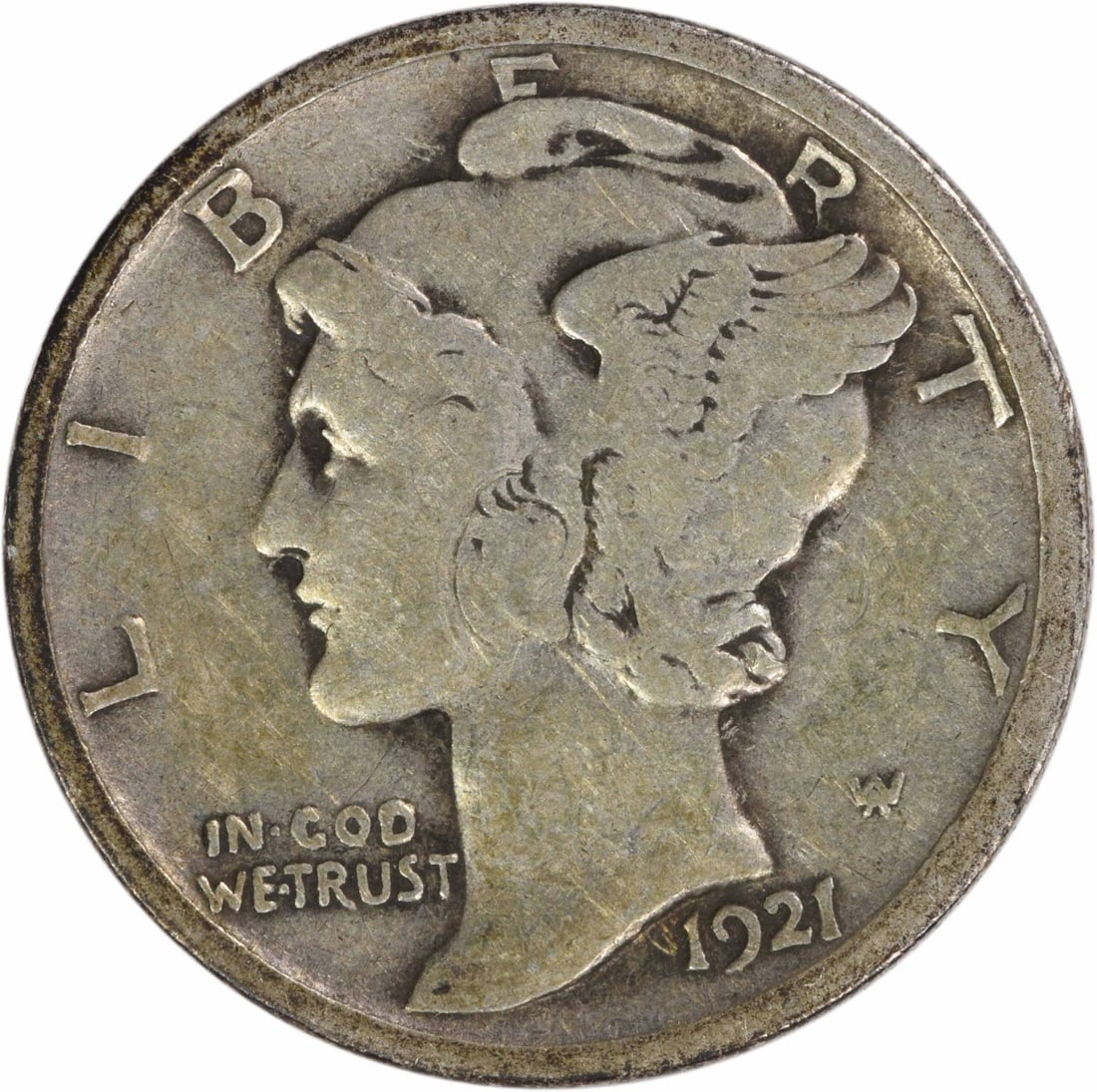 1921 Denver Mercury Dime Fine Grade Uncertified US 10 Cent Coin (1 of 2)