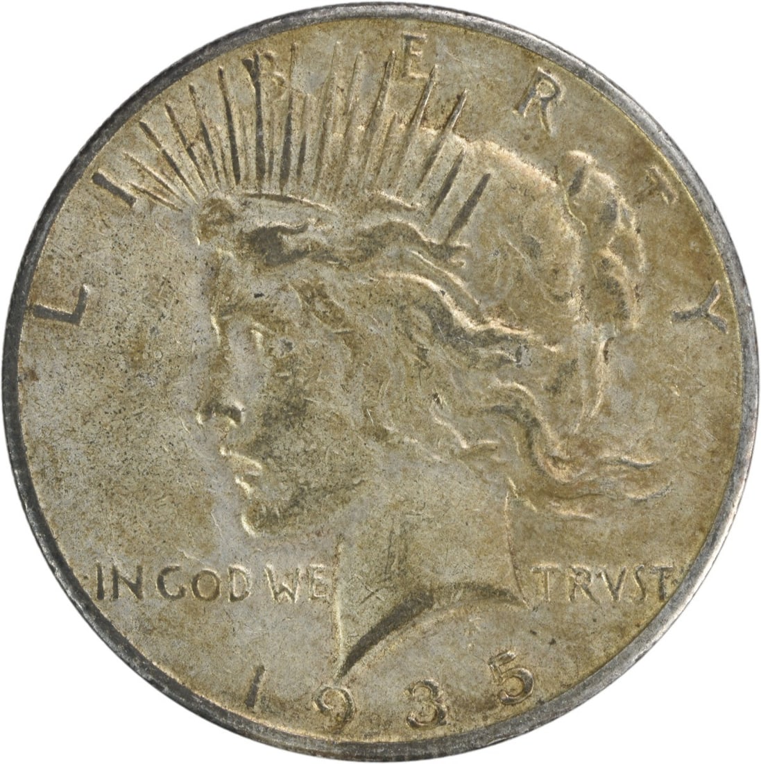 1935-S Peace Silver Dollar Uncertified 90% Silver Coin: 1935-S Peace Silver Dollar Uncertified 90% Silver Coin This 1935-S Peace Silver Dollar is a remarkable piece of numismatic history, featuring a striking design by Anthony de Francisci. The coin is