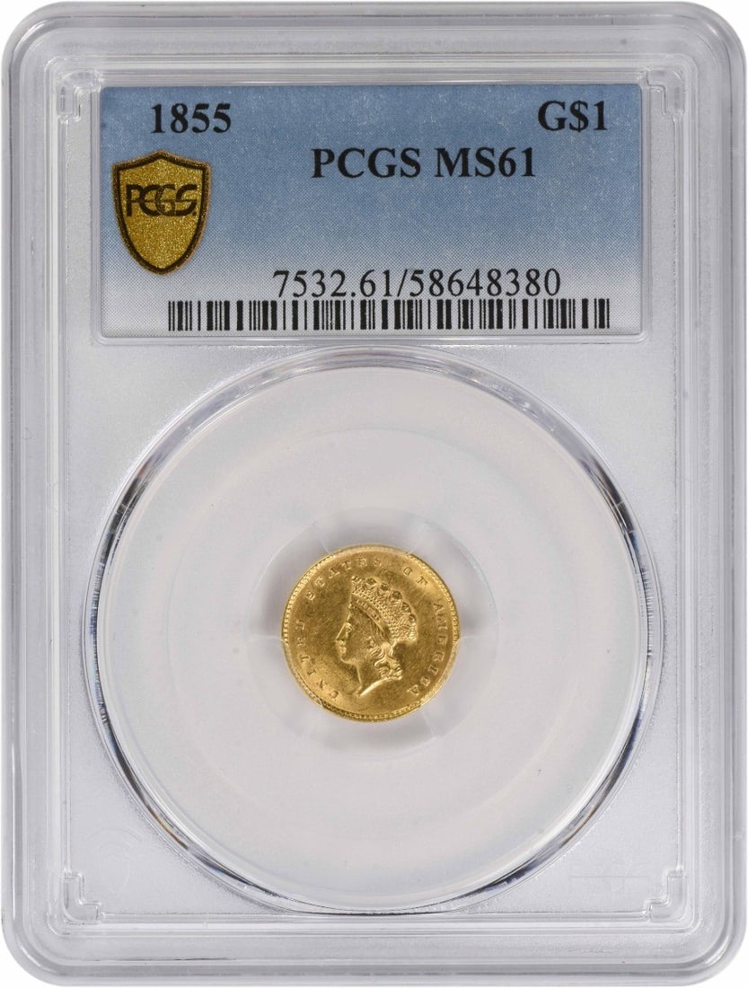 1855 $1 Gold Coin Type 2 MS61 PCGS Certified (1 of 4)