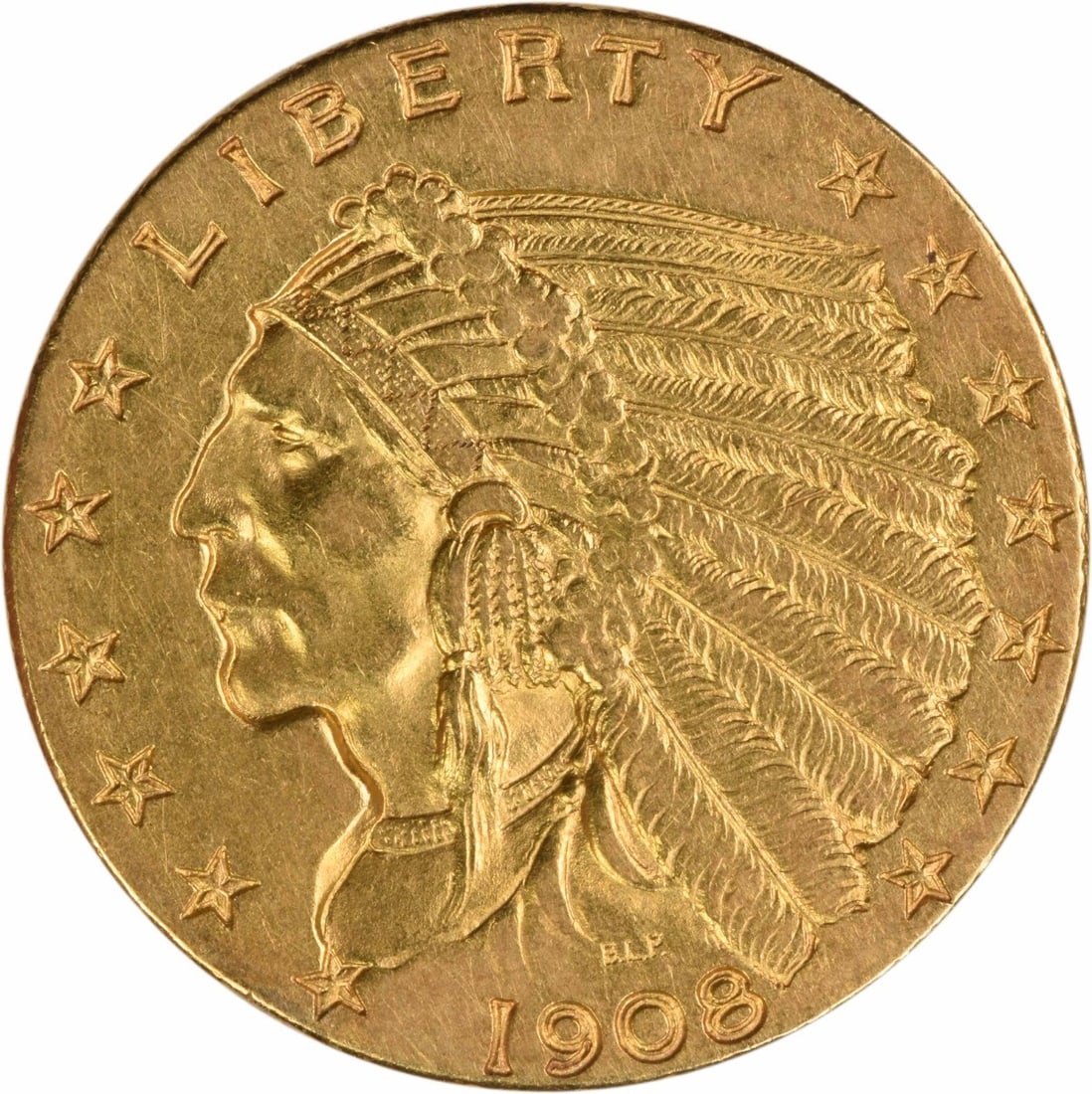 1908 Indian Head $2.50 Gold Quarter Eagle AU Uncertified Coin (1 of 2)
