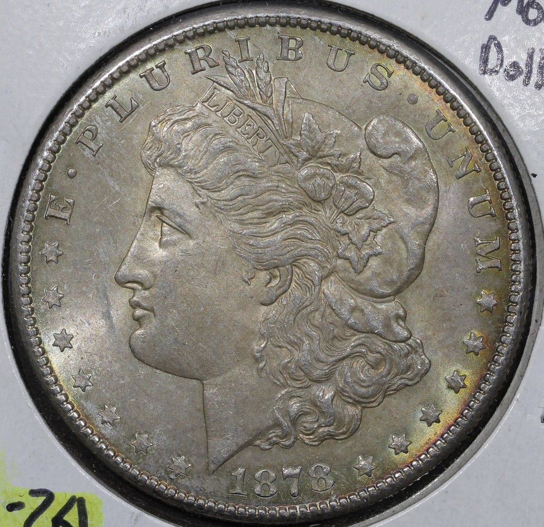 1878-S San Francisco Morgan $1 Silver Dollar Uncirculated Toning: 1878-S San Francisco Morgan $1 Silver Dollar Uncirculated Toning This 1878-S Morgan Silver Dollar is an uncirculated coin featuring attractive toning. Struck in San Francisco, it is composed of 90% si