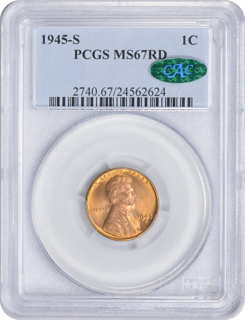 MS67RD PCGS CAC 1945-S Lincoln Wheat Cent San Francisco Mint (1 of 3)