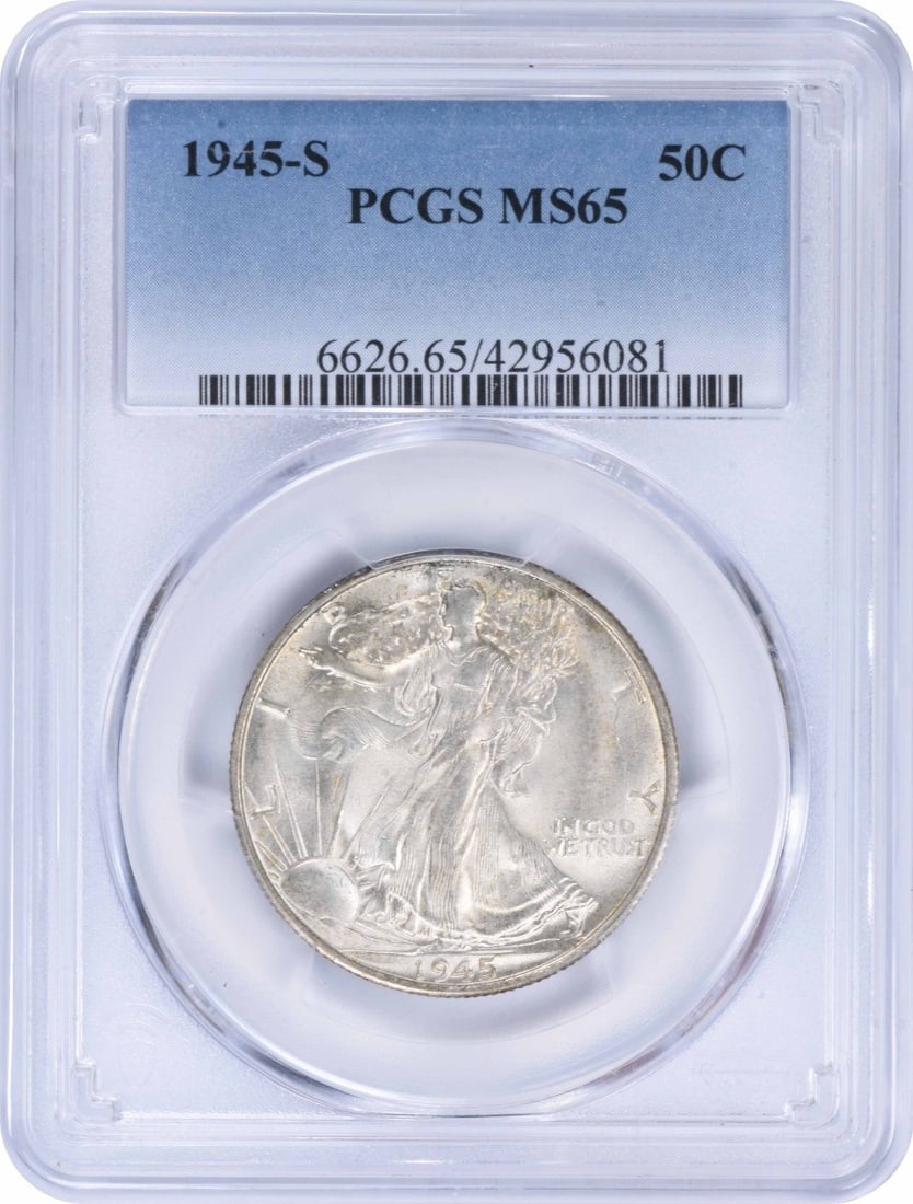 1945-S Walking Liberty Half Dollar MS65 PCGS Uncirculated Silver Coin (1 of 2)