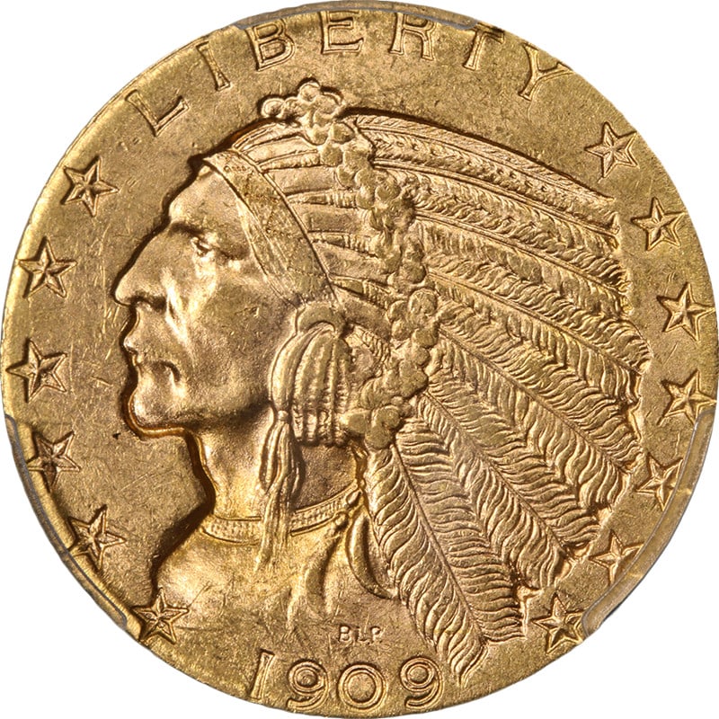 PCGS MS63 1909-D Indian Head $5 Gold Coin (1 of 4)
