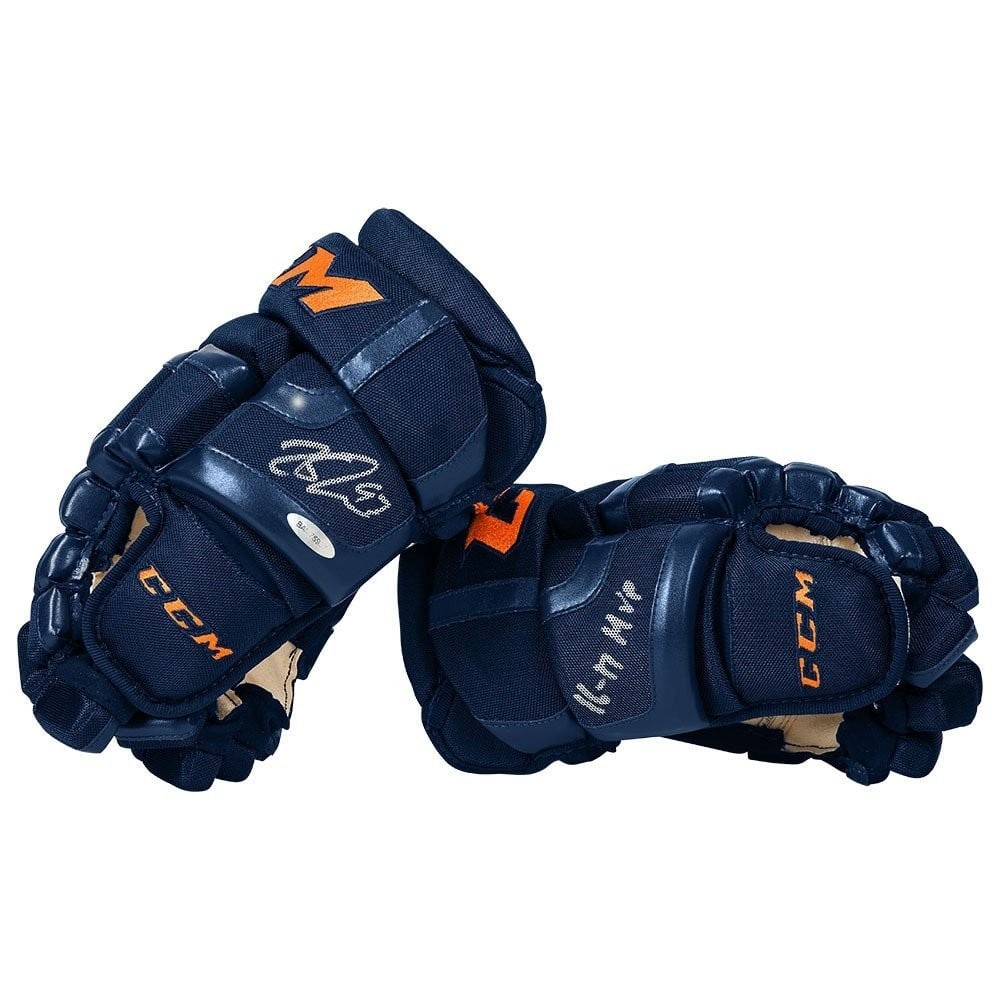 Connor McDavid Signed CCM 2017 Navy Gloves Edmonton Oilers Upper Deck Authenticated: Connor McDavid Signed CCM 2017 Navy Gloves Edmonton Oilers Upper Deck Authenticated Celebrate the skill of NHL superstar Connor McDavid with these authentic CCM 2017 navy gloves, featuring his