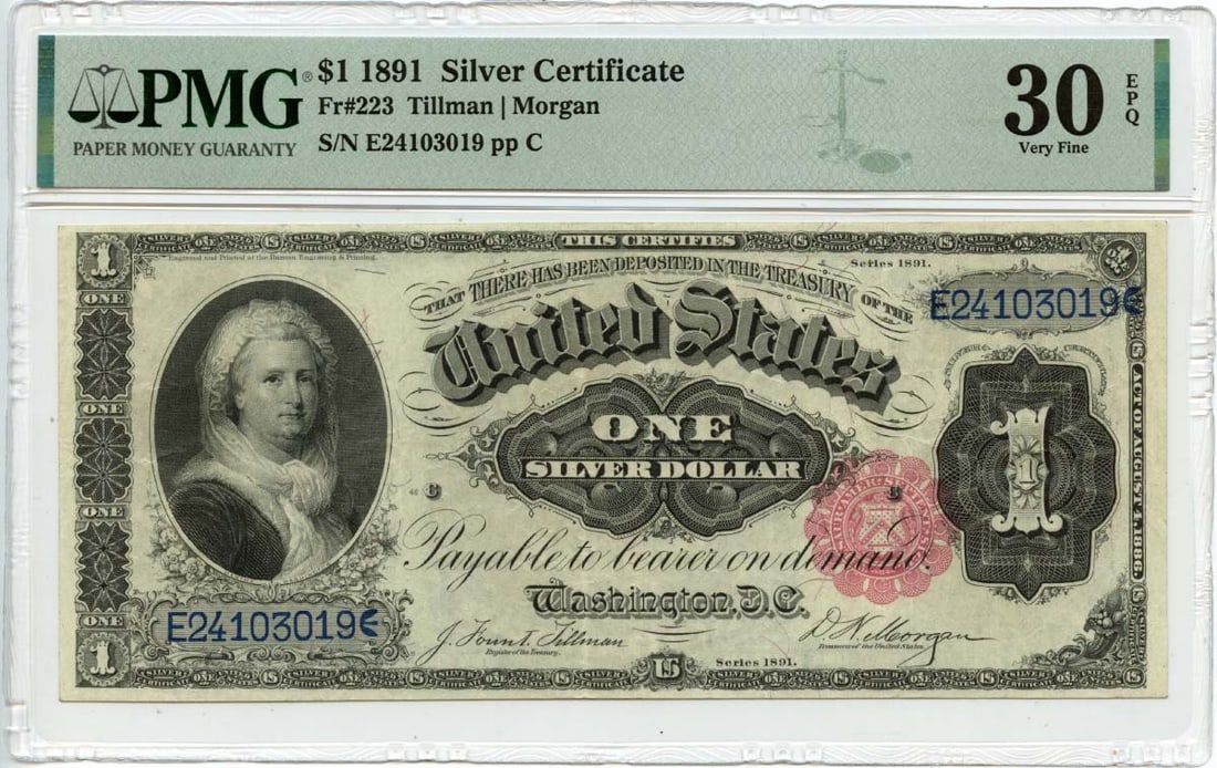 1891 Martha Silver Certificate PMG VF30 EPQ (1 of 2)