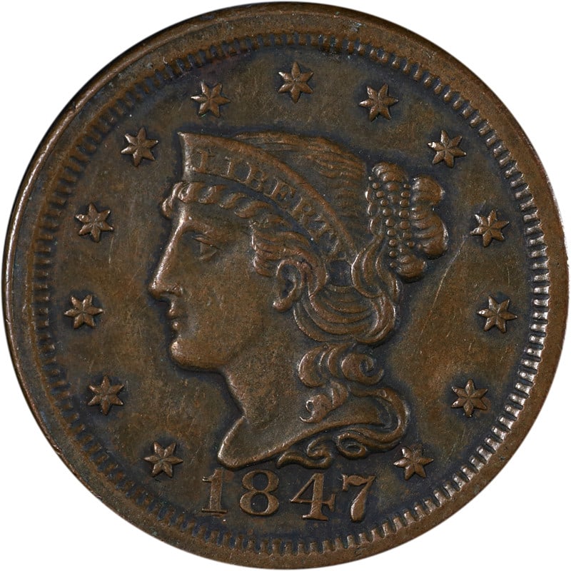 1847 United States Copper Large Cent Coin Circulated (1 of 2)