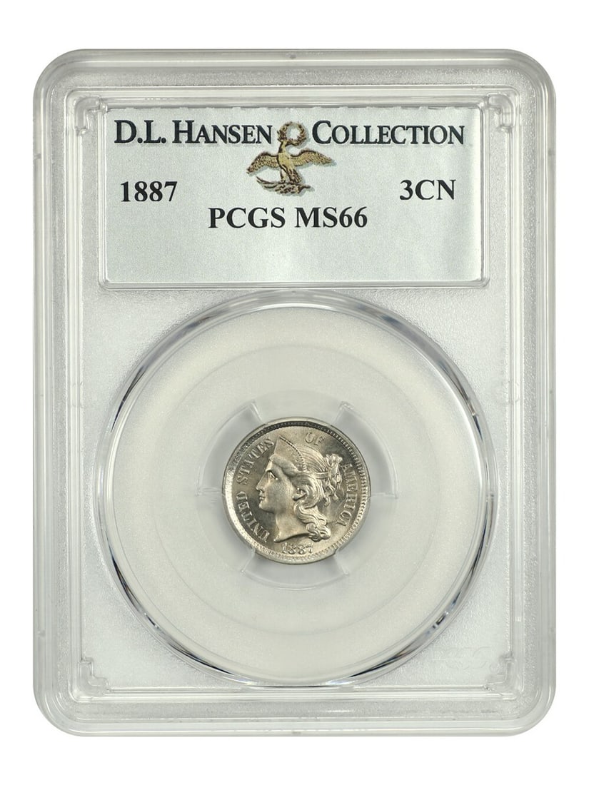 PCGS MS66 1887 Three Cent Nickel D L Hansen (1 of 4)