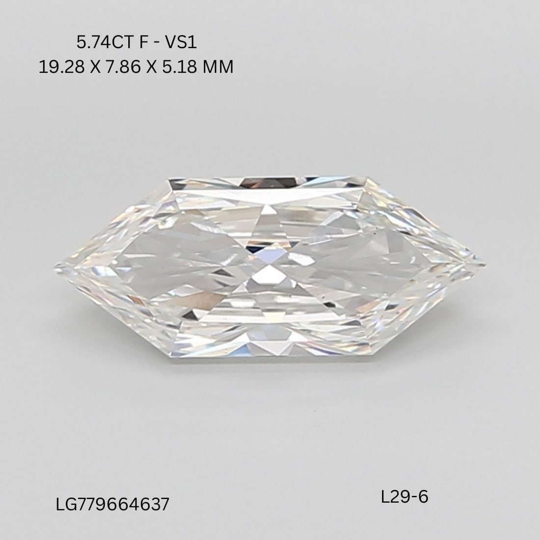 Loose Diamond - HEXAGONAL 5.74ct F VS1: Loose Diamond - HEXAGONAL 5.74ct F VS1 Source: This is a real non-mined Diamond that has been grown in a lab Shape: HEXAGONAL Carats: 5.74 Color: F Clarity: VS1 Certification: IGI Video:
