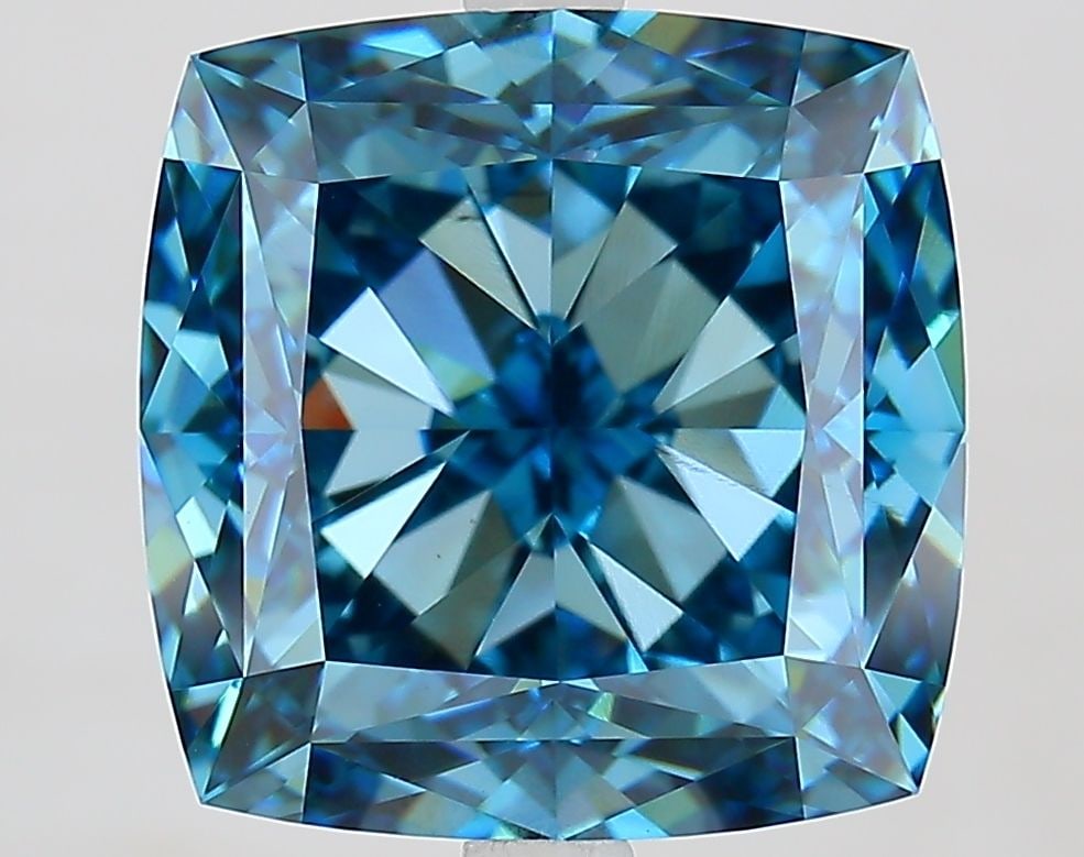 Loose Diamond - CUSHION MODIFIED 9.03ct Fancy Vivid Blue VS1: Loose Diamond - CUSHION MODIFIED 9.03ct Fancy Vivid Blue VS1 Source: This is a real non-mined Diamond that has been grown in a lab Shape: CUSHION MODIFIED Carats: 9.03 Color: Fancy Vivid Blue