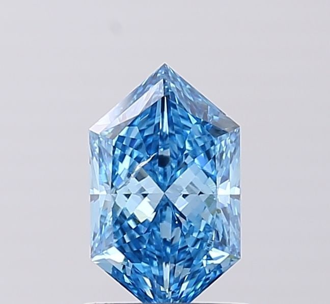 Loose Diamond - HEXAGONAL 1.0ct Fancy Vivid Blue SI1: Loose Diamond - HEXAGONAL 1.0ct Fancy Vivid Blue SI1 Source: This is a real non-mined Diamond that has been grown in a lab Shape: HEXAGONAL Carats: 1.0 Color: Fancy Vivid Blue Certification: IGI Video