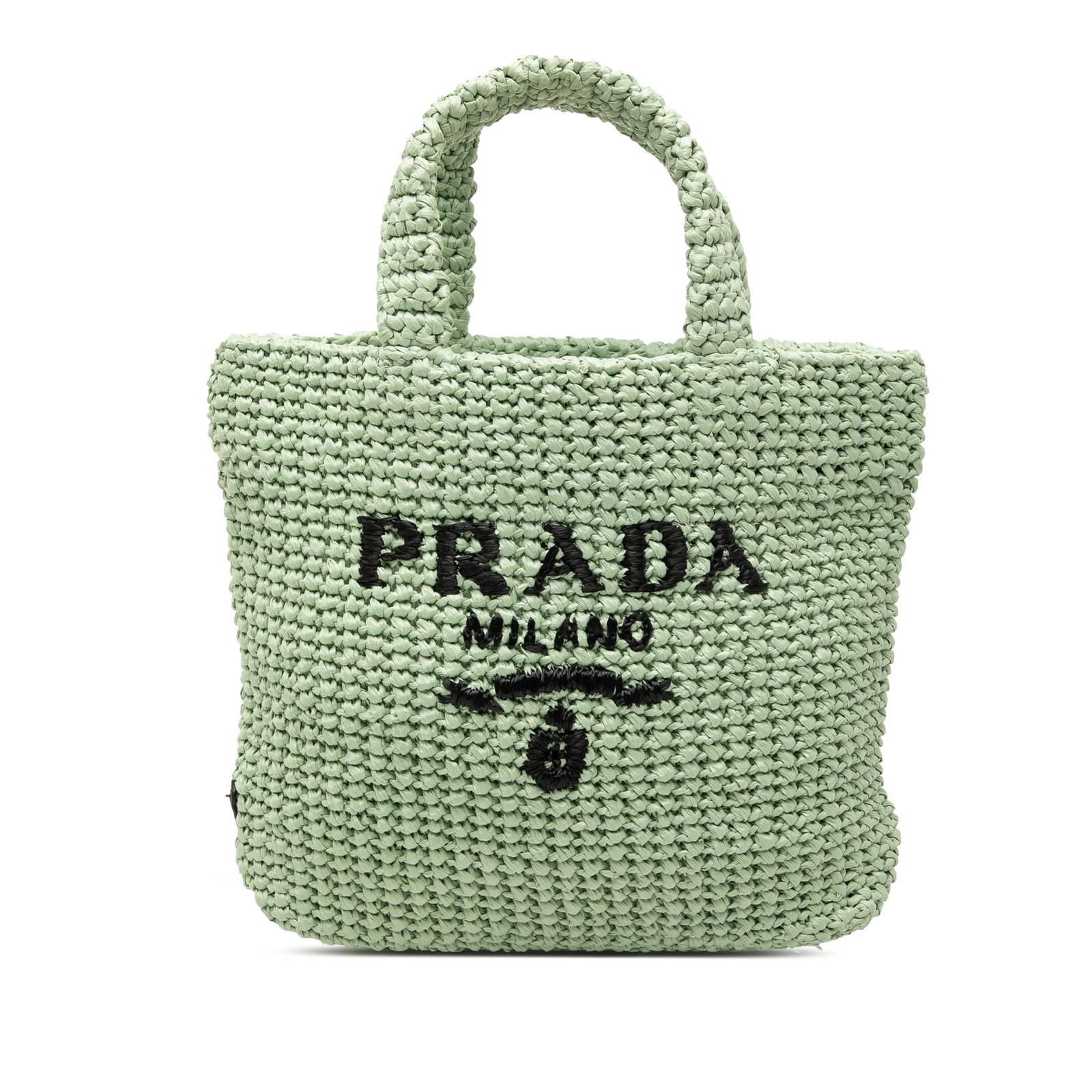Prada green raffia crochet tote with embroidered logo (1 of 7)