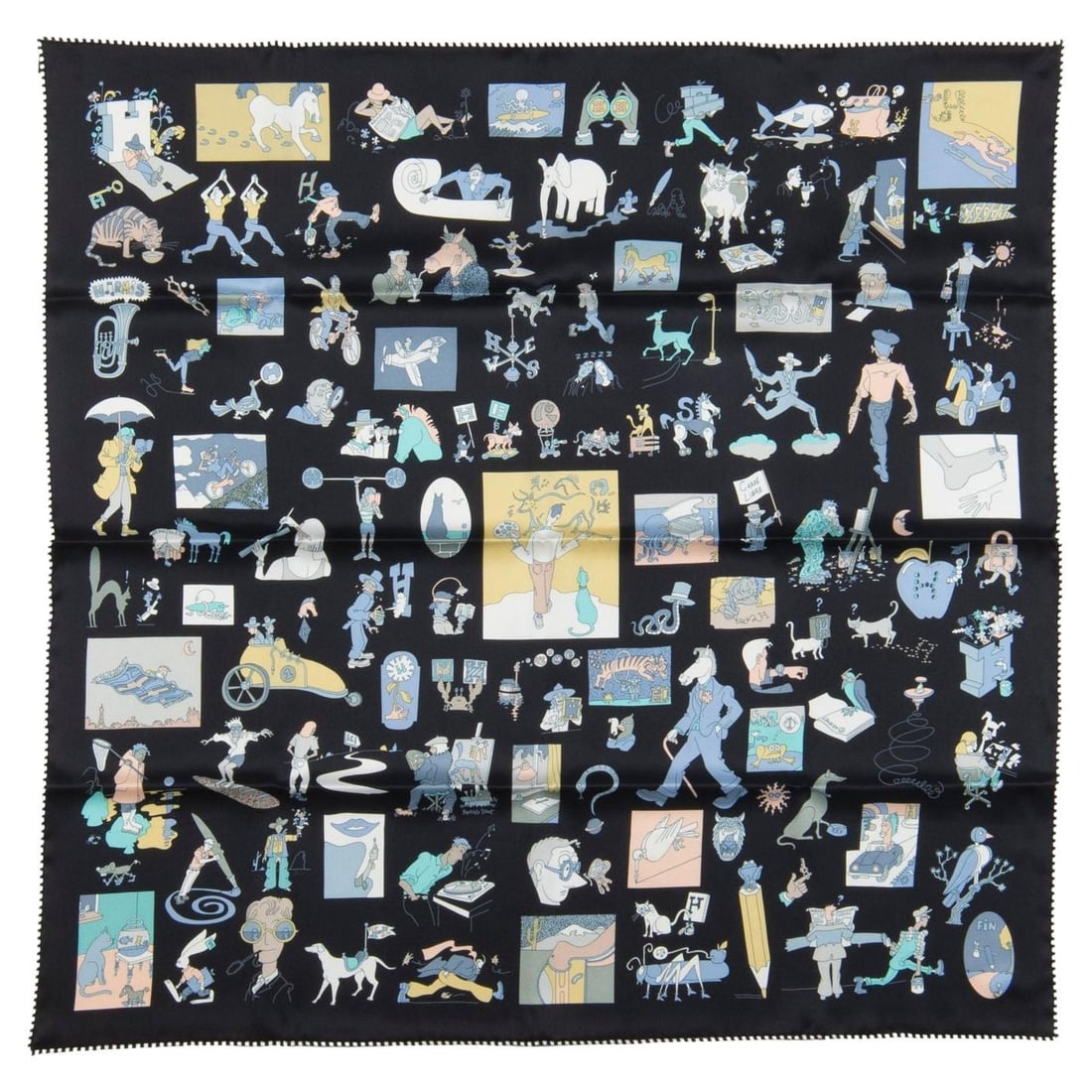 Hermes Carre Libre Scarf 26x26 Black Multicolor NIB (1 of 7)