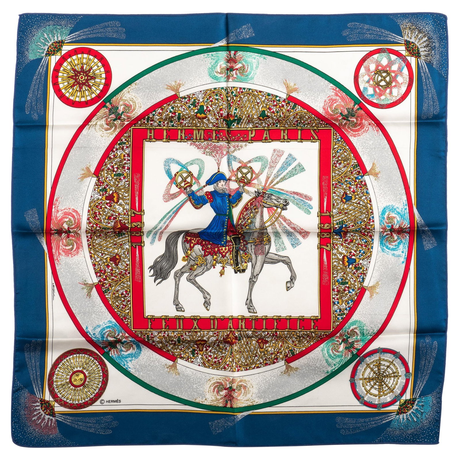 Hermes Feux D Artifice Silk Gavroche Scarf 17 in Blue (1 of 5)