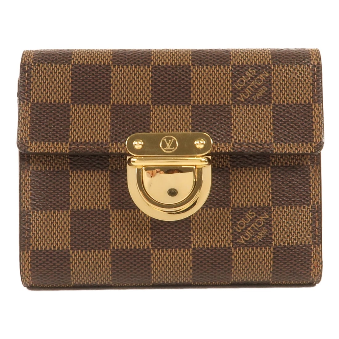 Louis Vuitton Koala Damier Brown Tri Fold Wallet GHW: Louis Vuitton Koala Damier Brown Tri Fold Wallet GHW This Louis Vuitton Portefeuille Koala tri-fold wallet features the iconic Damier brown PVC coated canvas and gold-tone hardware. Designed for women