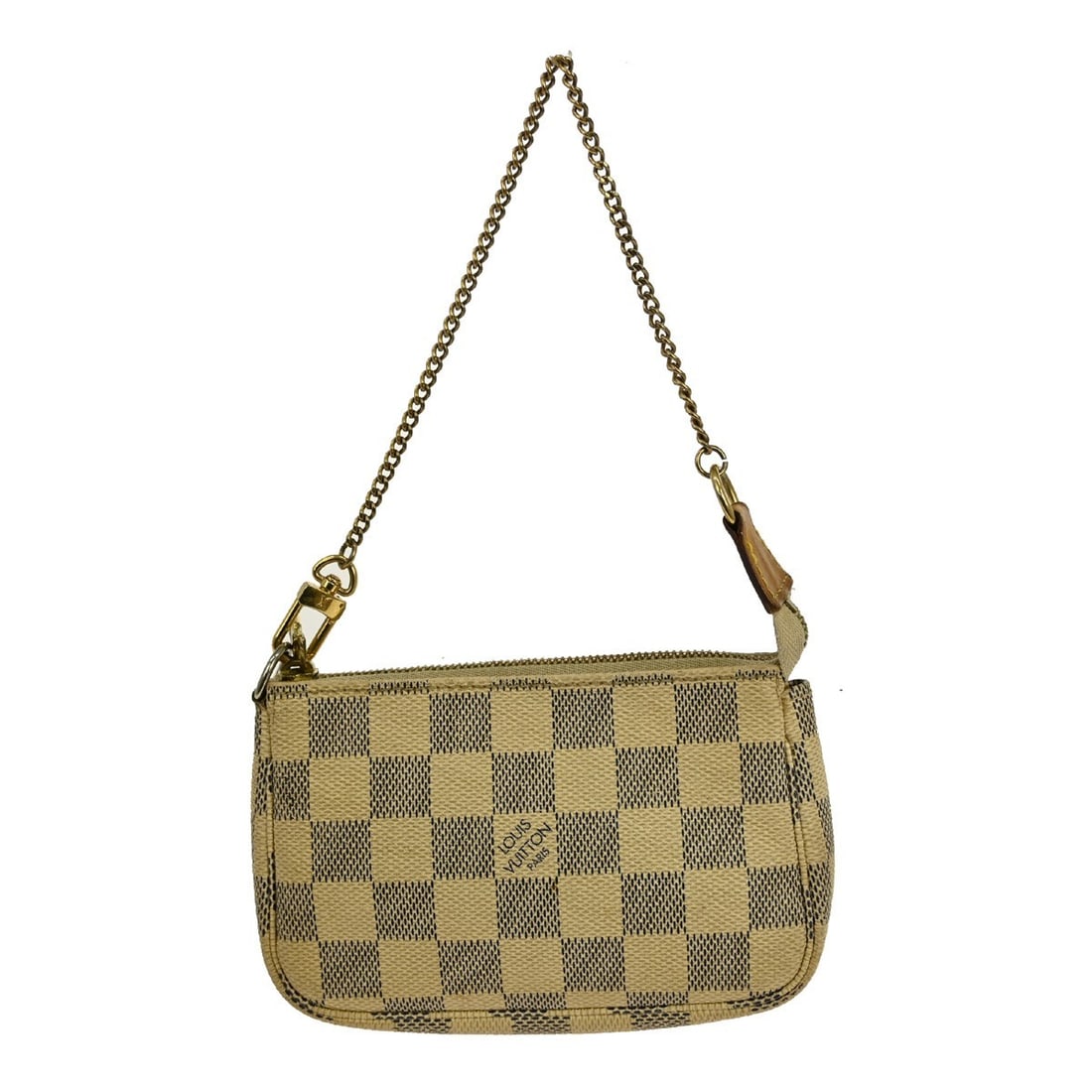 Louis Vuitton Damier Azur Mini Pochette Accessoires Chain Strap: Louis Vuitton Damier Azur Mini Pochette Accessoires Chain Strap This Louis Vuitton Mini Pochette Accessoires features the iconic Damier Azur canvas with a logo accent and a chain strap for versatile c