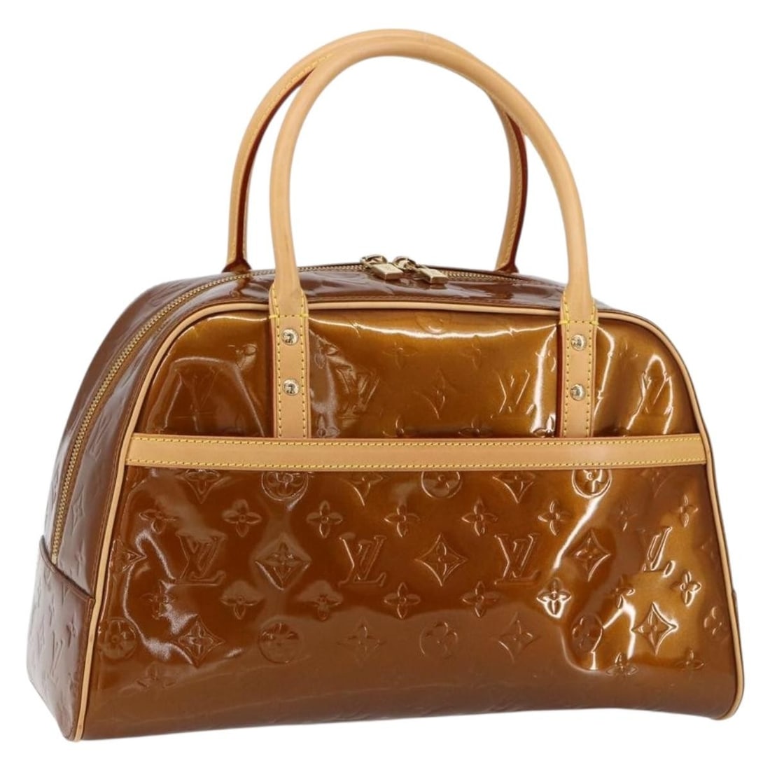 LOUIS VUITTON Monogram Vernis Tompkins Square Handbag Bronze M91103 Auth (1 of 18)
