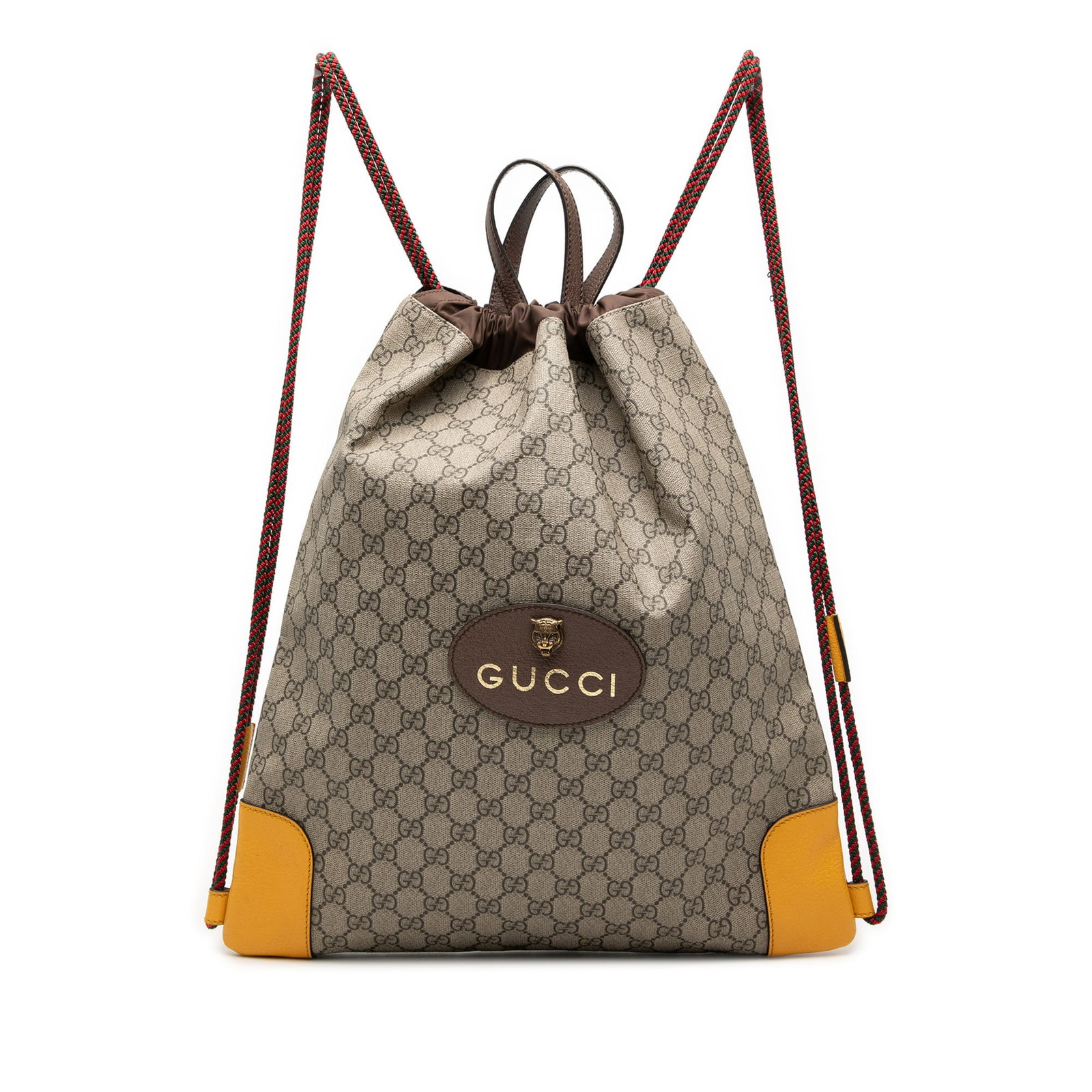 Gucci beige coated canvas backpack Animalier GG Supreme: Gucci beige coated canvas backpack Animalier GG Supreme This Gucci GG Supreme Animalier Backpack is crafted from coated canvas with leather trim, featuring flat leather top handles, nylon cord straps,