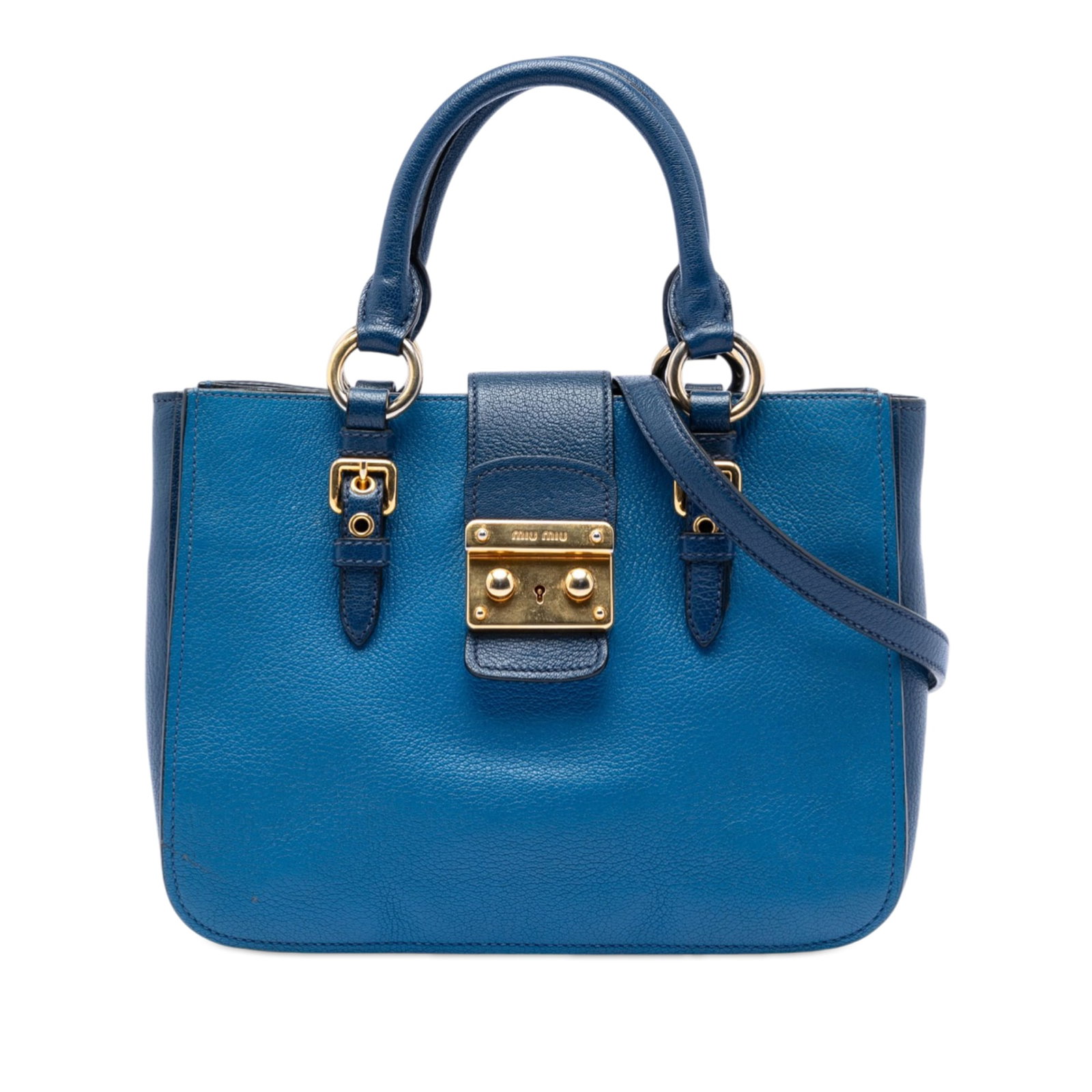 Miu Miu Madras blue goatskin satchel with strap (1 of 6)