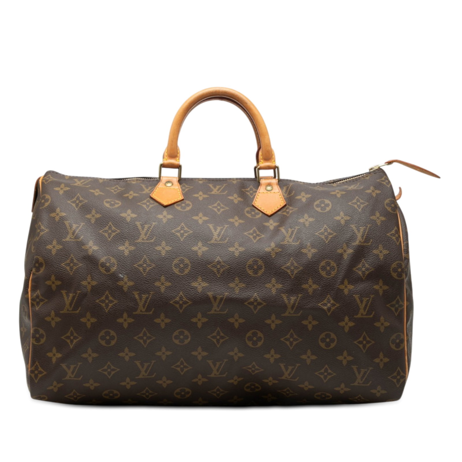 Louis Vuitton Speedy 40 Monogram Canvas Bag: Louis Vuitton Speedy 40 Monogram Canvas Bag This Louis Vuitton Monogram Speedy 40 features the iconic monogram canvas with vachetta leather trim and rolled vachetta leather handles. The bag is equippe
