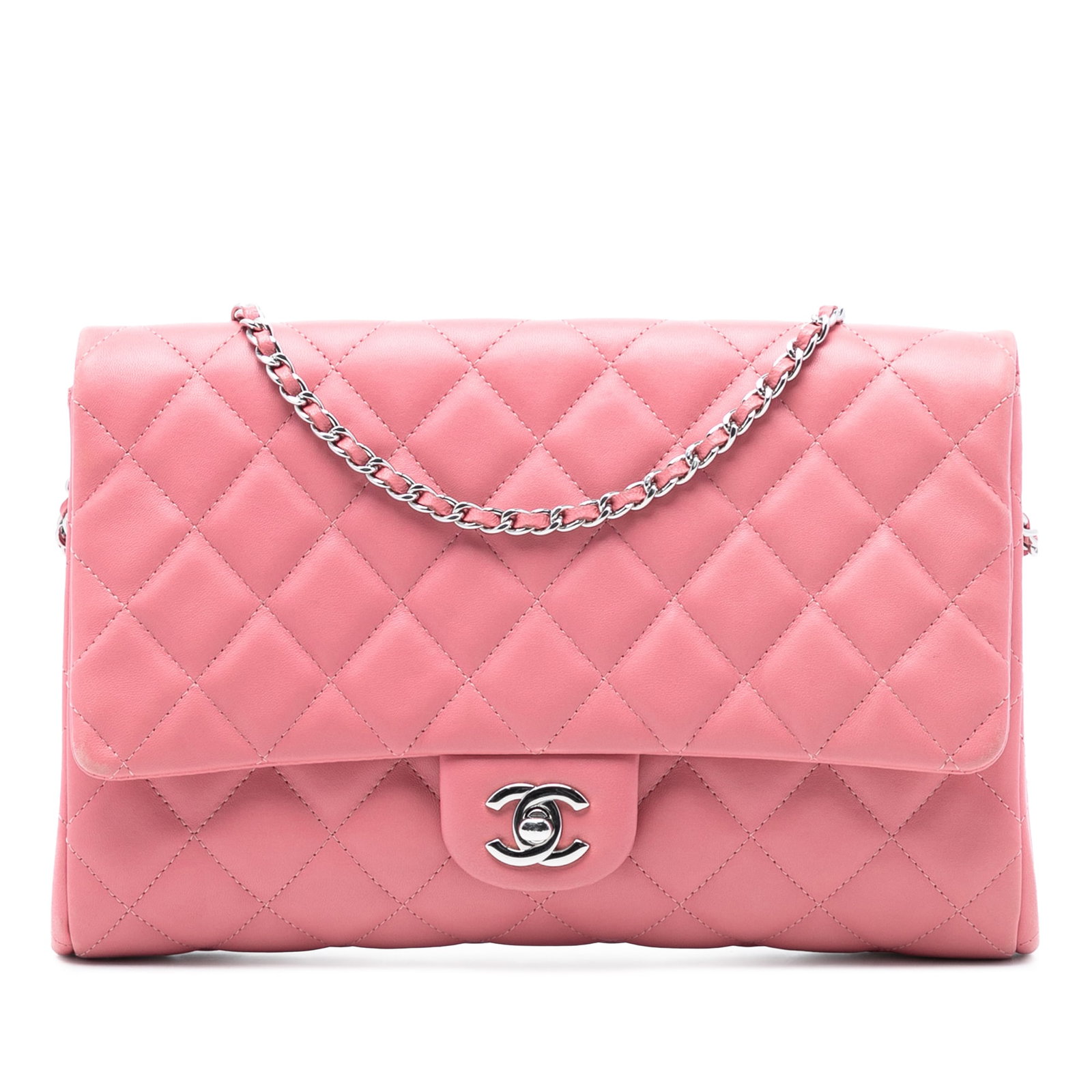 Chanel Pink Quilted Lambskin Chain Strap Flap Shoulder Clutch (1 of 8)