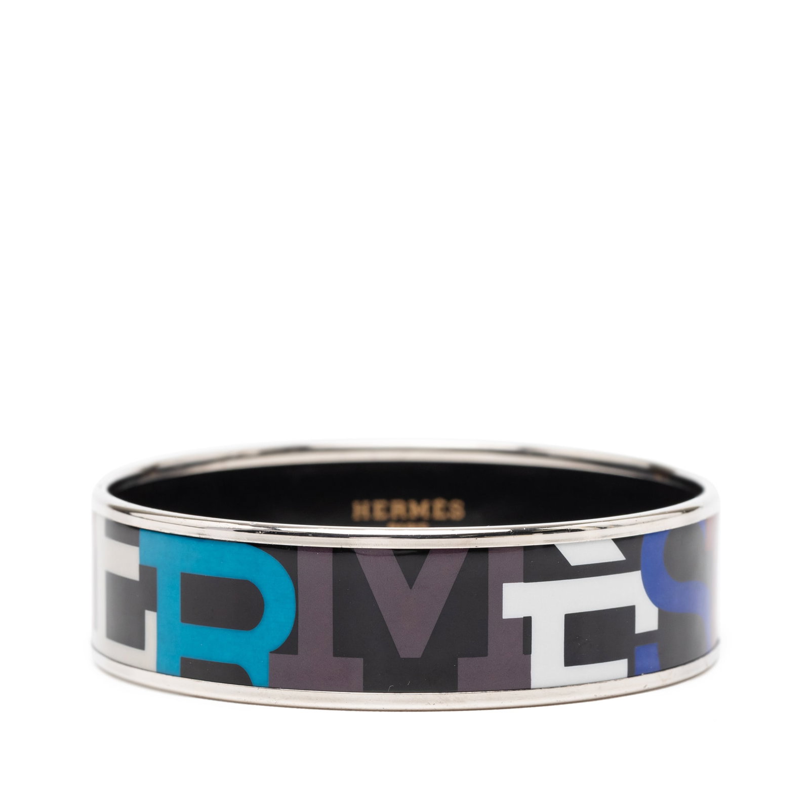 Hermes Capitales Black Enamel Wide Bangle Bracelet 65 (1 of 5)