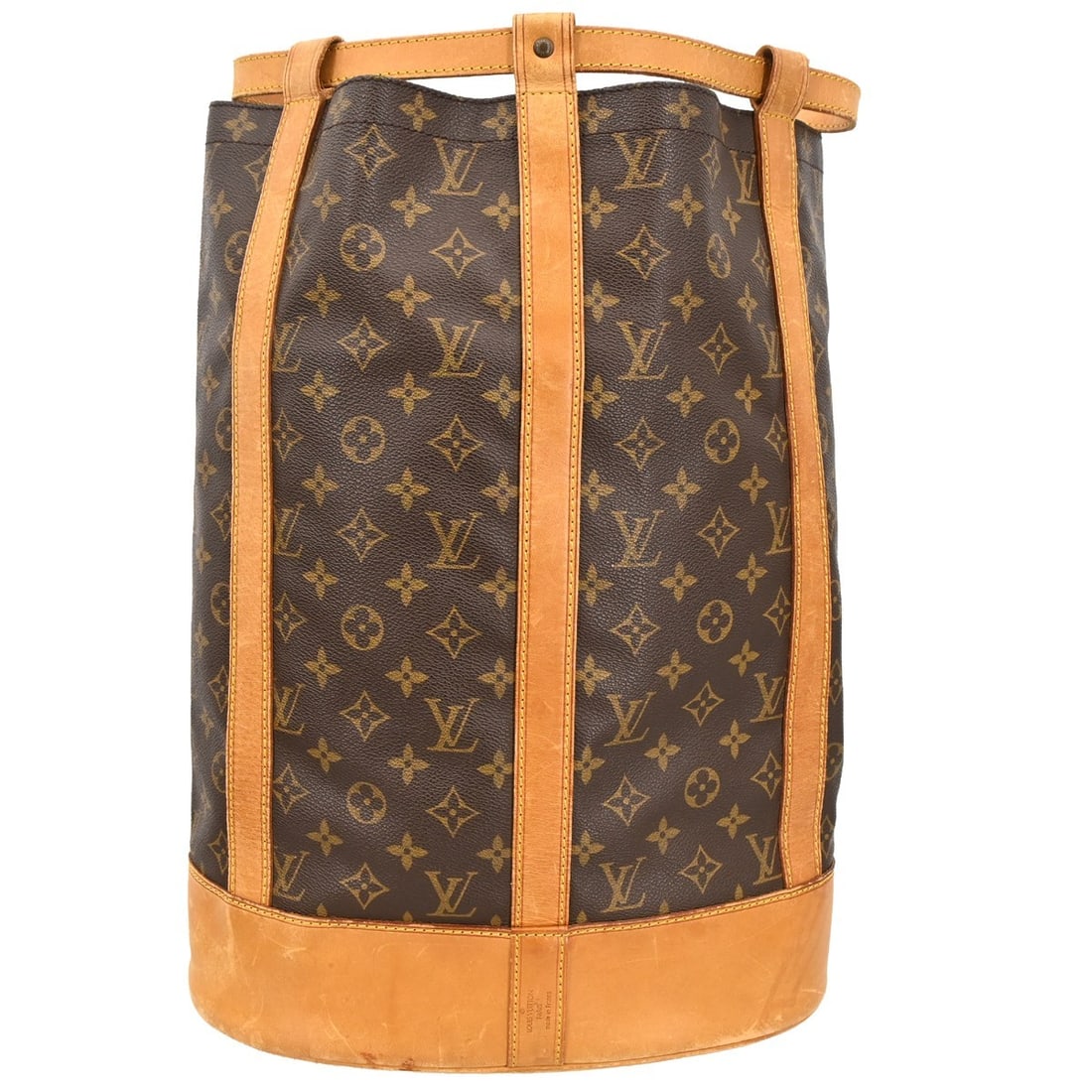 Louis Vuitton Randonnee GM Monogram Drawstring Shoulder Bag: Louis Vuitton Randonnee GM Monogram Drawstring Shoulder Bag This Louis Vuitton Randonnee GM Drawstring Bag features the iconic monogram canvas leather exterior with beige leather shoulder straps and a
