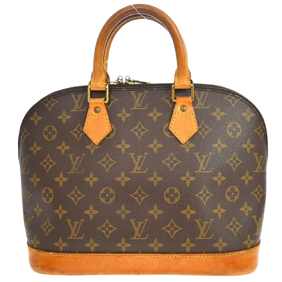 Louis Vuitton Alma Monogram Canvas Zip Handbag: Louis Vuitton Alma Monogram Canvas Zip Handbag This Louis Vuitton Alma handbag features the iconic monogram canvas with beige double handles and a zip closure. Designed in a medium size, it is both st