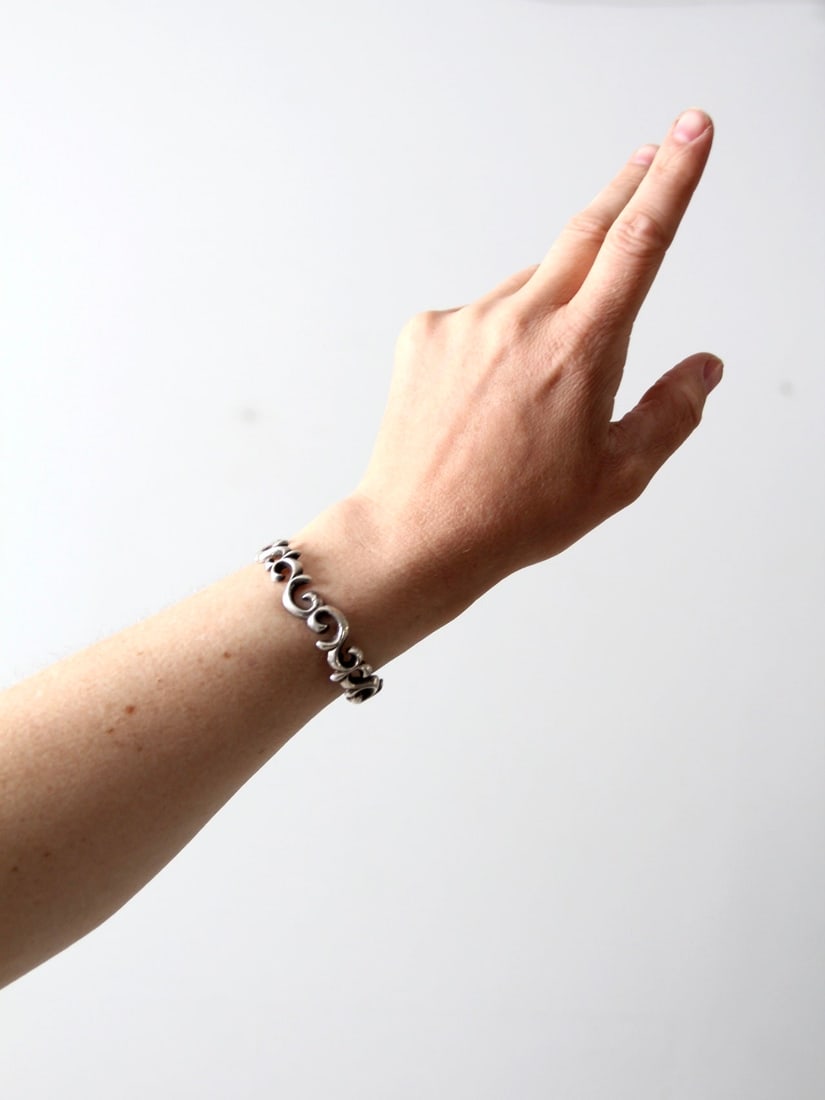 Vintage Silver Tone Brutalist Cuff Bracelet with Swirling Design (1 of 7)
