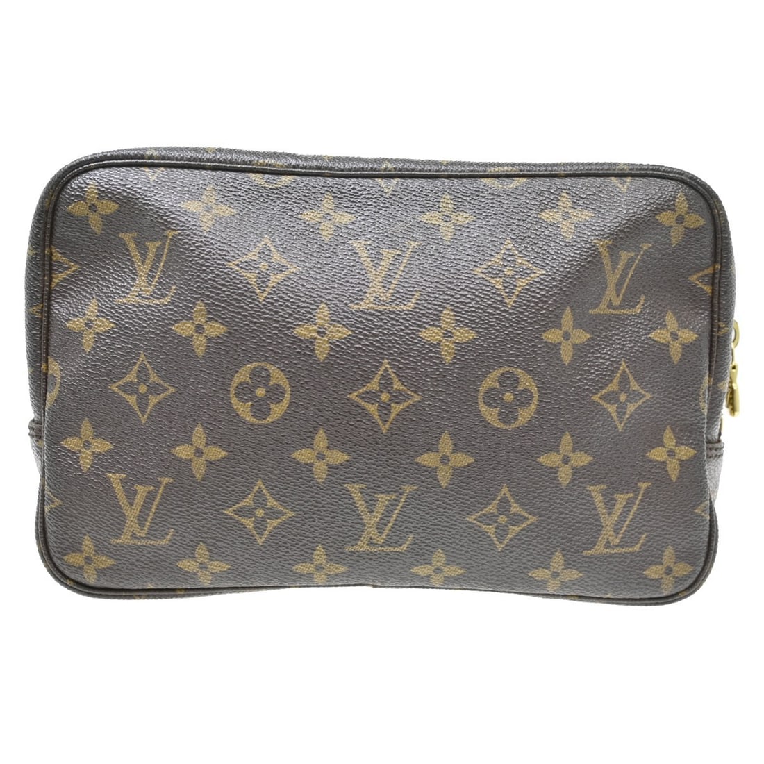 Louis Vuitton Monogram Cosmetic Pouch Trousse Toilette 23 M47524: Louis Vuitton Monogram Cosmetic Pouch Trousse Toilette 23 M47524 This is a vintage Louis Vuitton Trousse Toilette 23 cosmetic pouch, crafted from signature brown monogram canvas with a beige leather i
