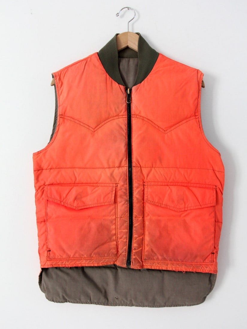 Vintage Orange Nylon Men's Hunting Vest with Western Yoke Seams (1 of 1)