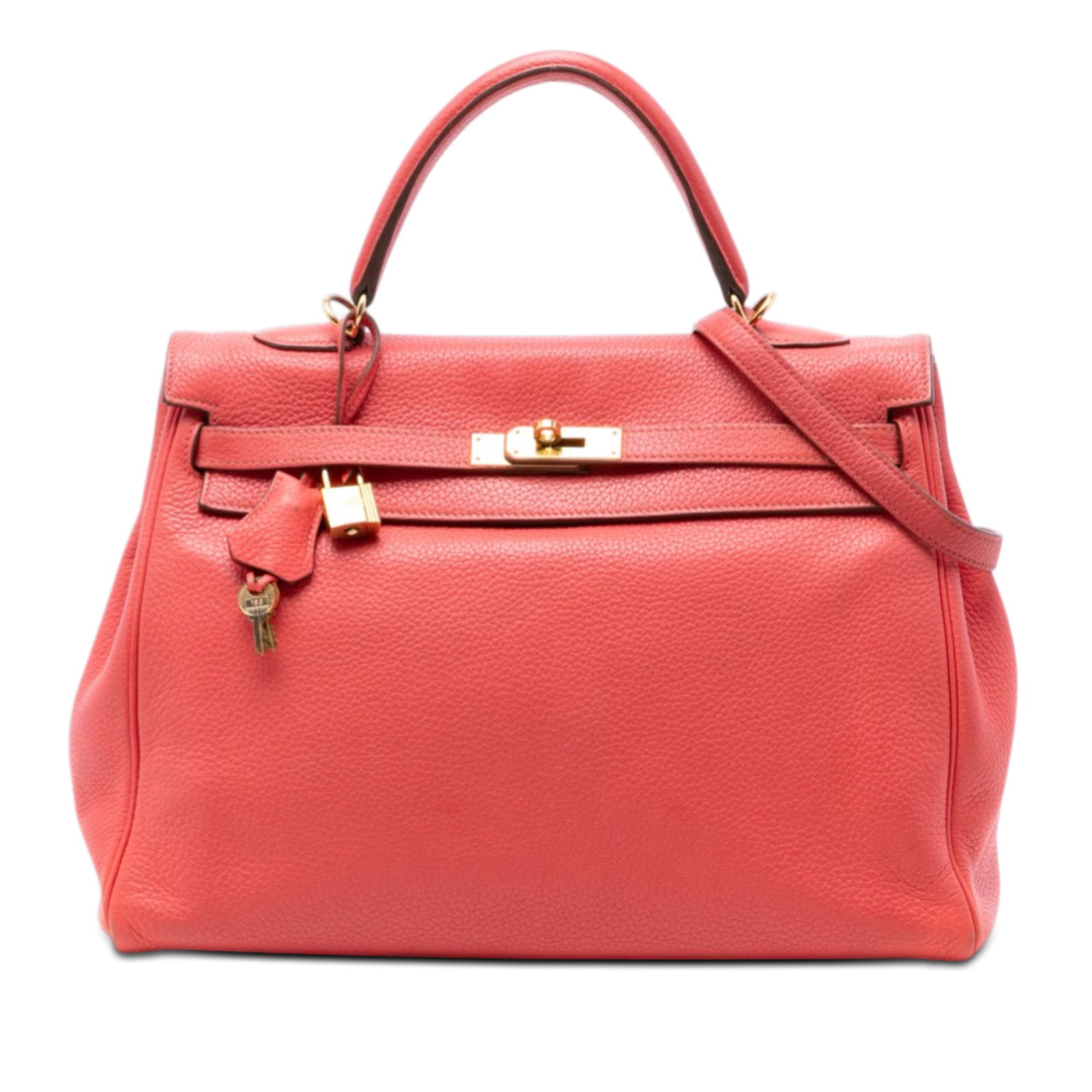 Hermes Kelly II Retourne 35 Togo Leather Pink Bag: Hermes Kelly II Retourne 35 Togo Leather Pink Bag This Hermes Kelly II Retourne 35 is crafted from Togo leather in the Rose Jaipur color. It features a flat leather top handle, a detachable flat leath