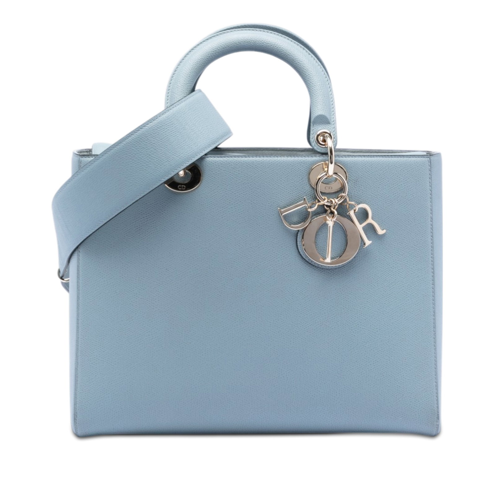 Dior Large Grained Calfskin Lady Dior Blue Leather Bag: Dior Large Grained Calfskin Lady Dior Blue Leather Bag This Lady Dior bag is crafted from blue grained calfskin leather and features flat leather handles, a detachable flat leather strap, a fold-in fl