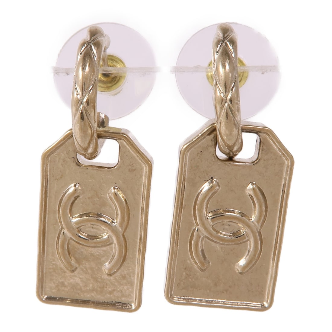 CHANEL Gold CC Pierced Earrings Elegant Accessories (1 of 7)