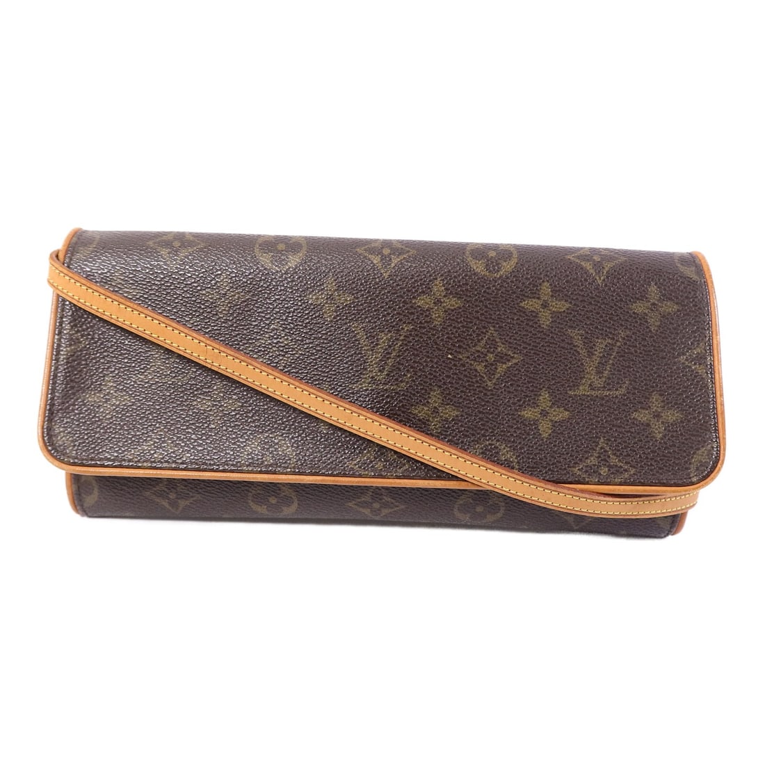 Louis Vuitton Monogram Brown Pochette Twin GM Shoulder Bag GHW M51852: Louis Vuitton Monogram Brown Pochette Twin GM Shoulder Bag GHW M51852 This Louis Vuitton Pochette Twin GM Shoulder Bag features the iconic monogram pattern in brown PVC coated canvas. Designed for wom