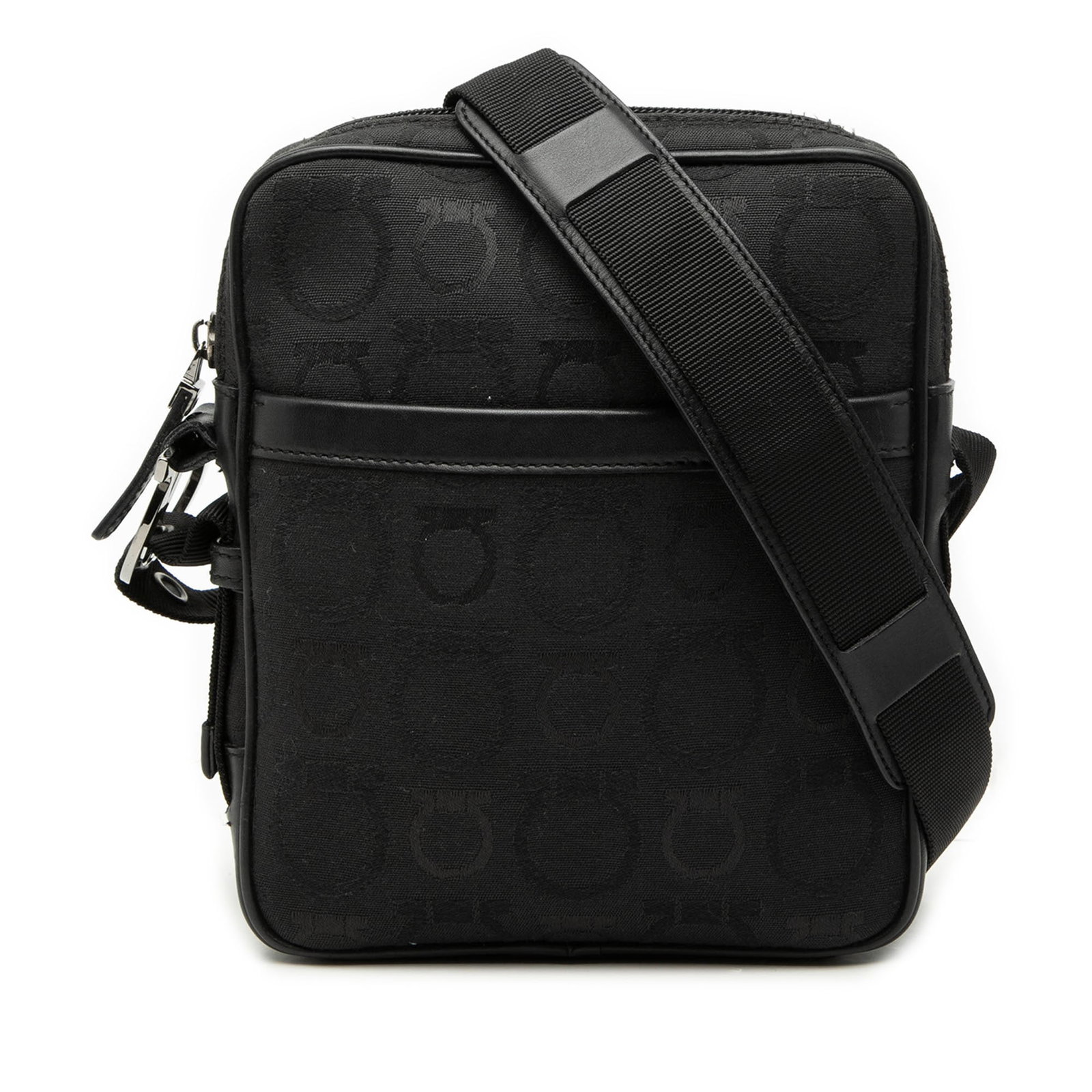 Ferragamo Gancini black canvas crossbody bag leather trim (1 of 6)
