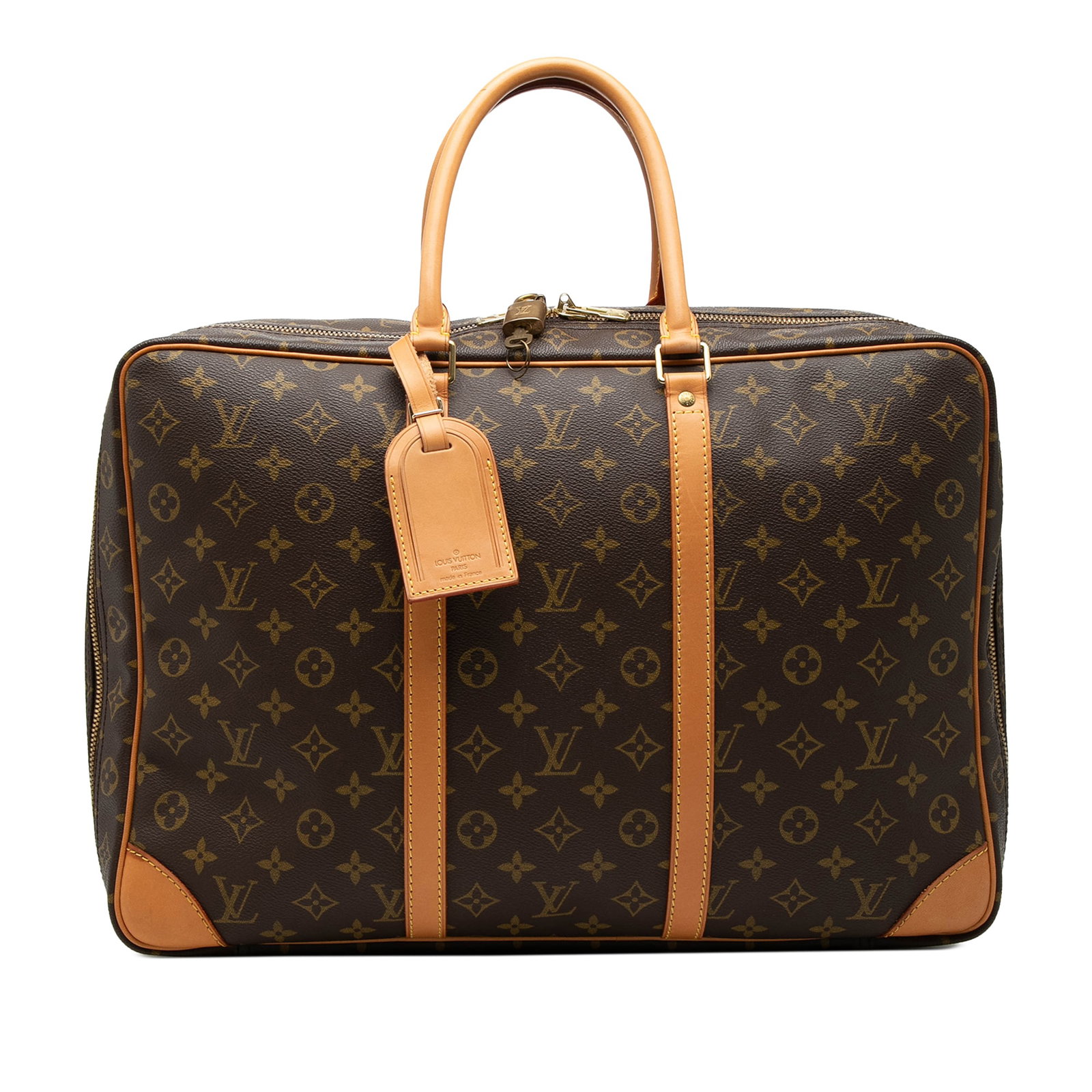 Louis Vuitton Sirius 45 monogram canvas travel bag: Louis Vuitton Sirius 45 monogram canvas travel bag The Louis Vuitton Monogram Sirius 45 is a travel bag crafted from the brand's signature monogram canvas with vachetta leather trim and rolled vachett