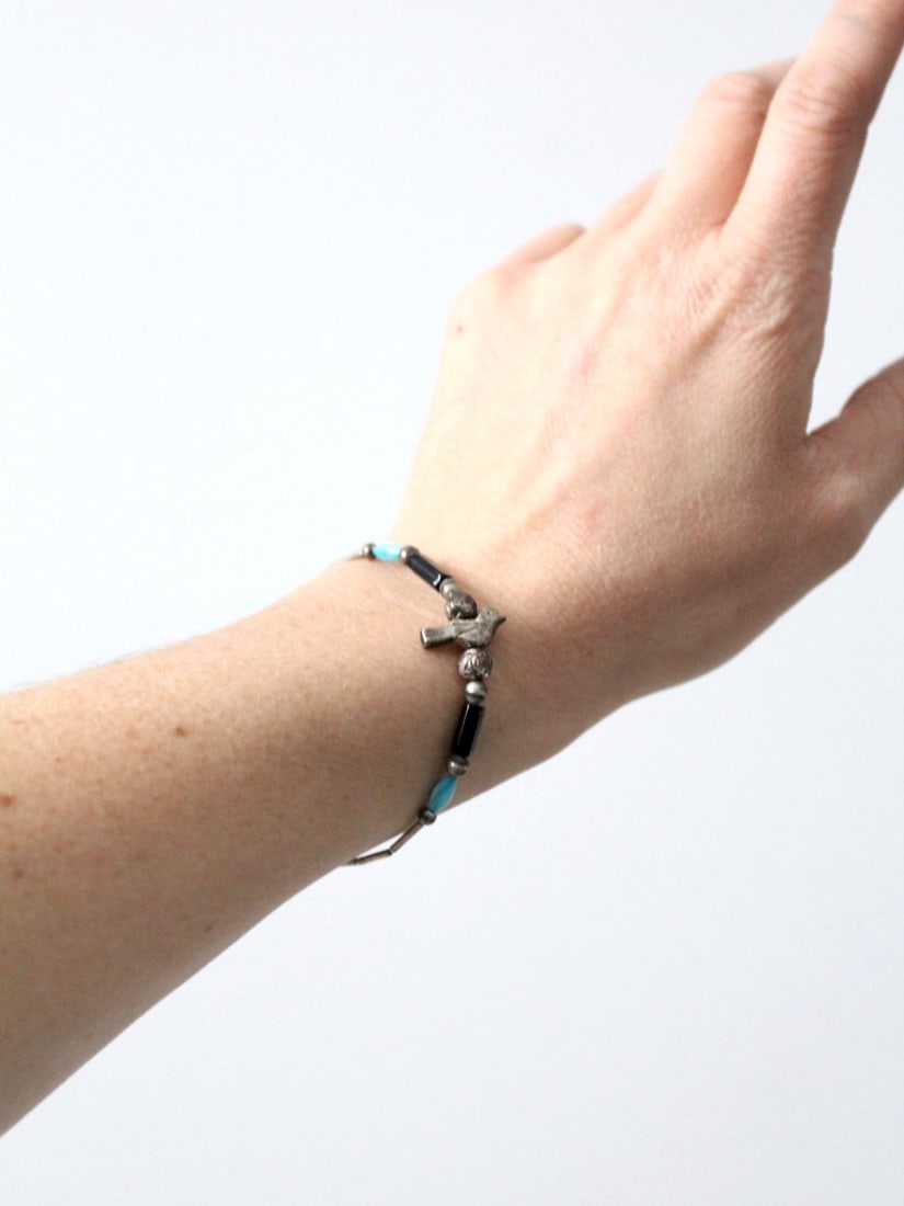 Zuni Vintage Bird Charm Bracelet with Silver Tone Beads (1 of 1)