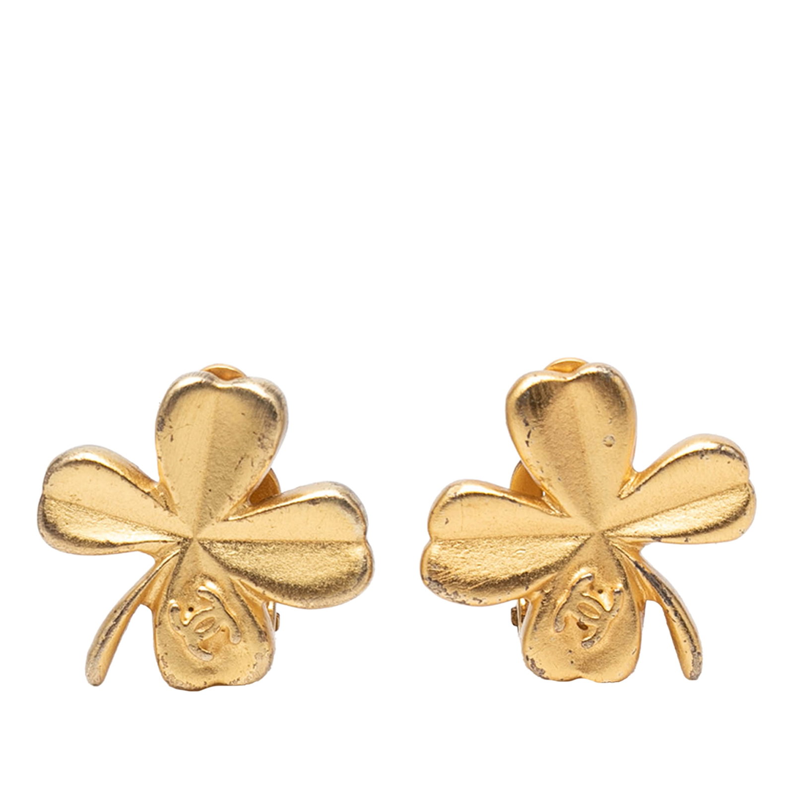 Chanel CC Gold Plated Clover Clip Earrings (1 of 3)