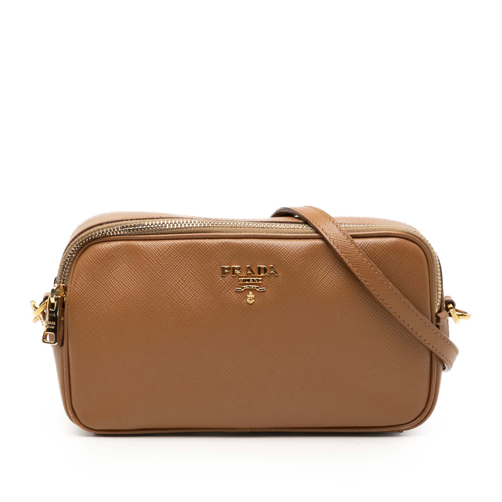 Prada Brown Mini Saffiano Leather Crossbody Bag with Double Zip (1 of 8)